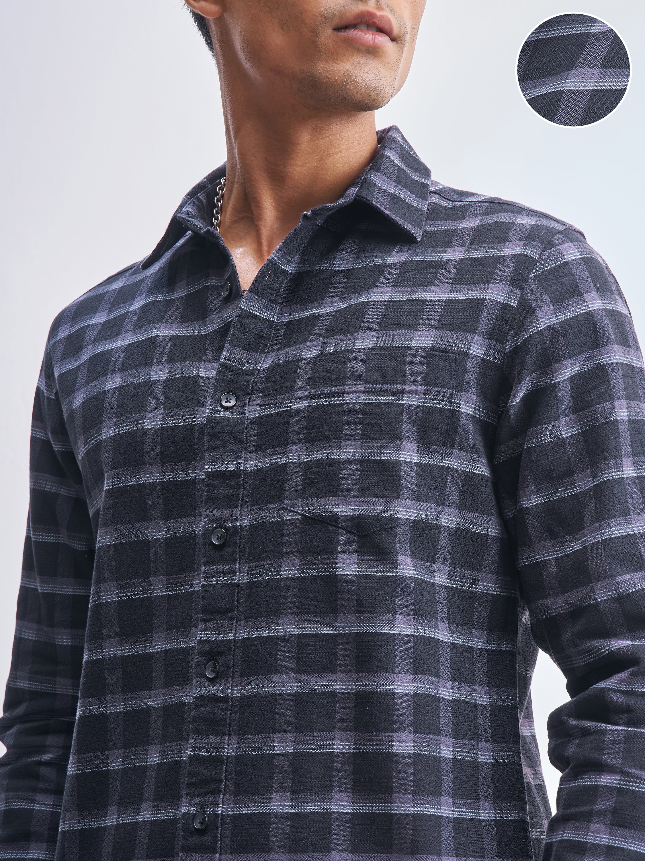 Highlander Men Black Checked Slim Fit Casual Shirt - Black - Image 5