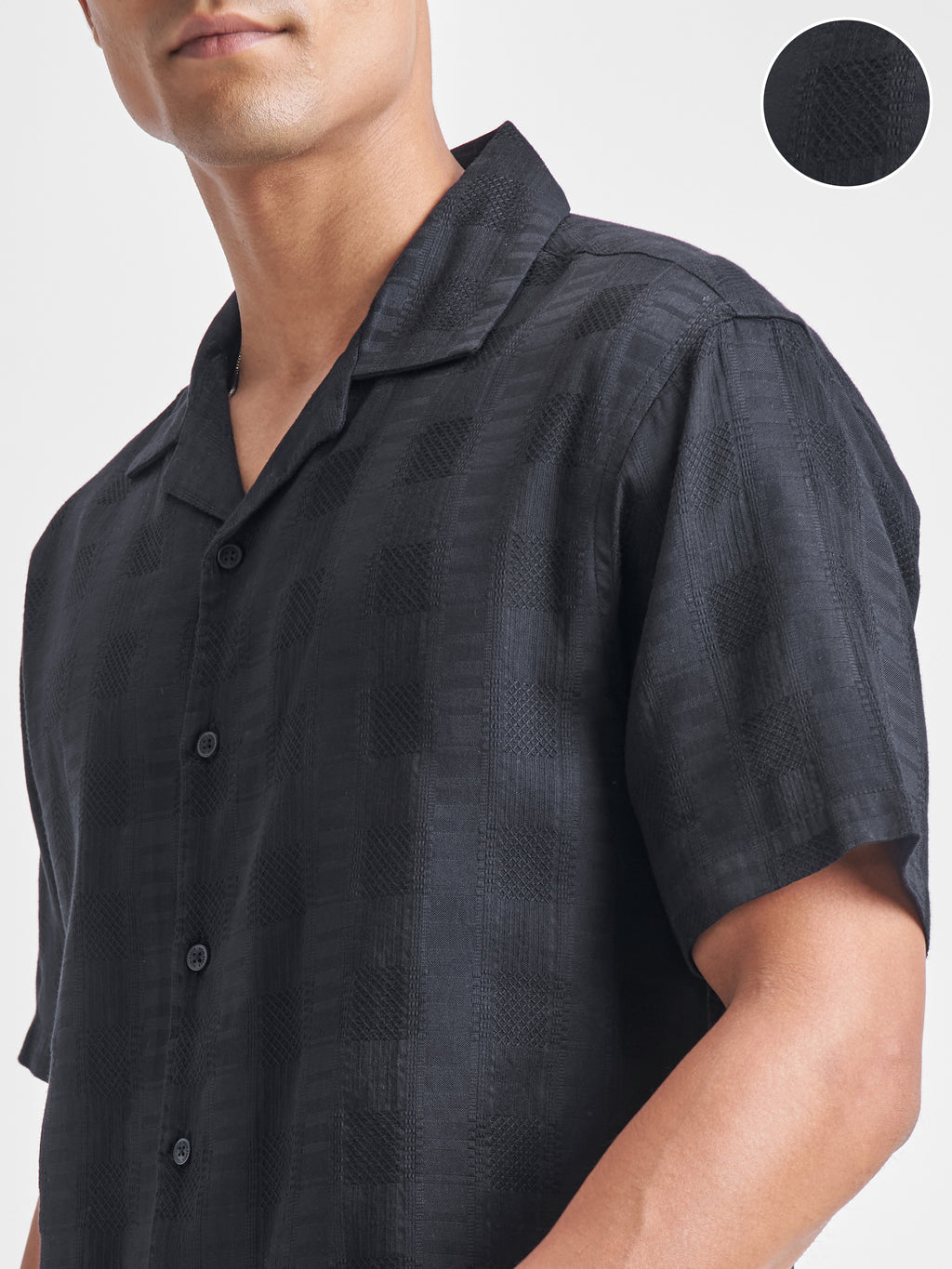 Highlander Men Black Self Design Relaxed Fit Casual Shirt - Black - Image 5