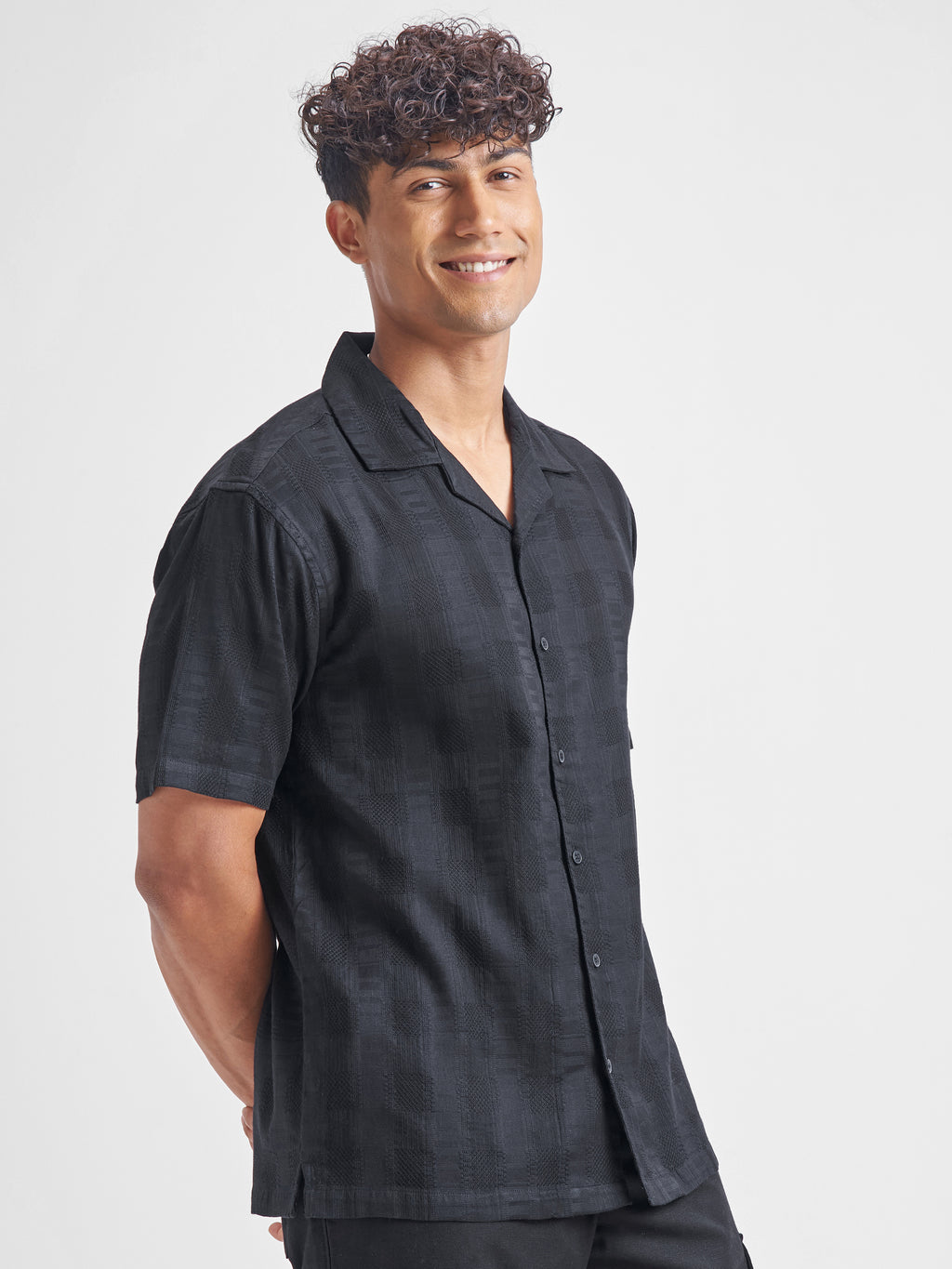 Highlander Men Black Self Design Relaxed Fit Casual Shirt - Black - Image 6