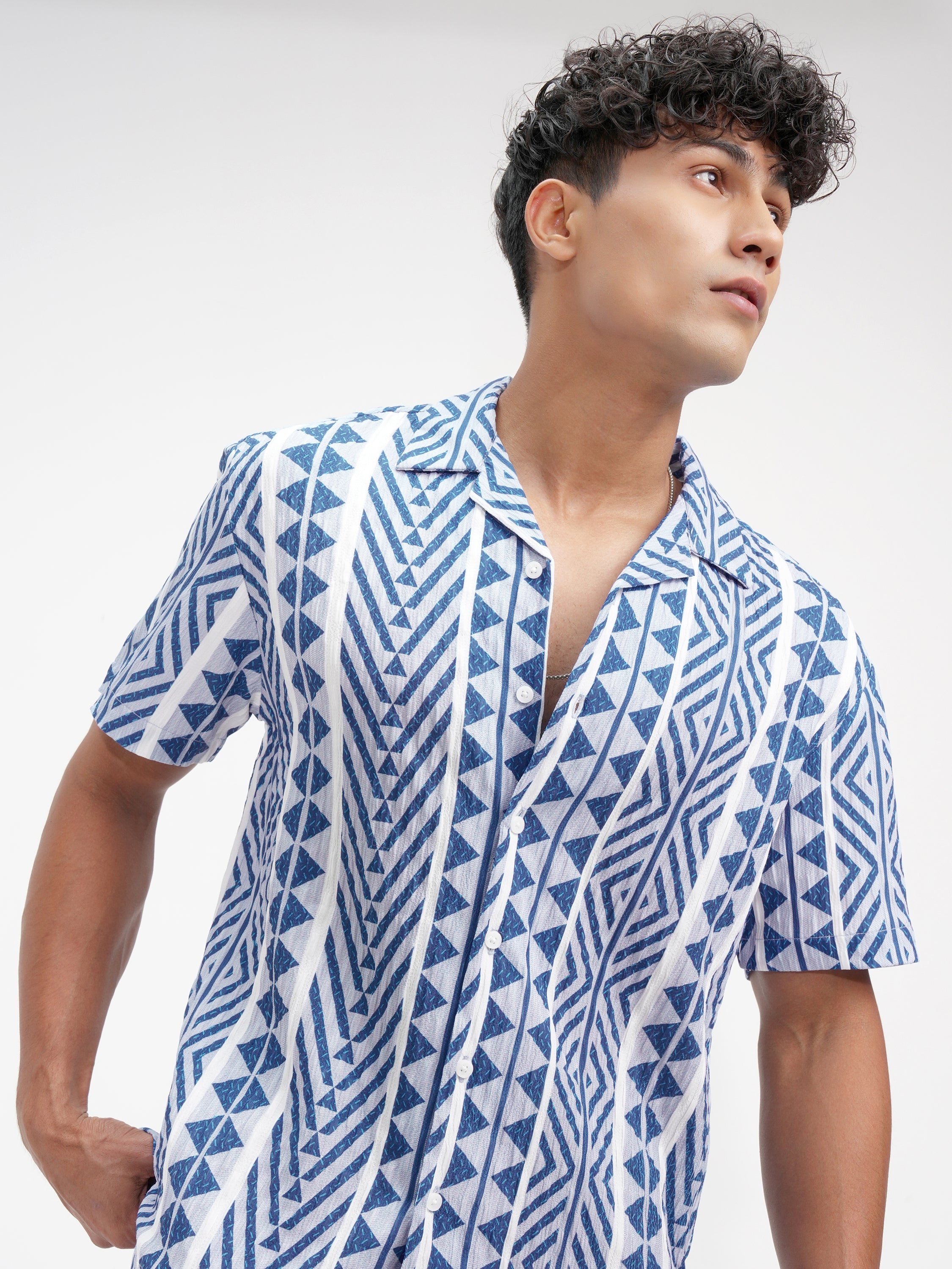 Highlander Men Blue Printed Relaxed Fit Casual Shirt - Blue - Image 1
