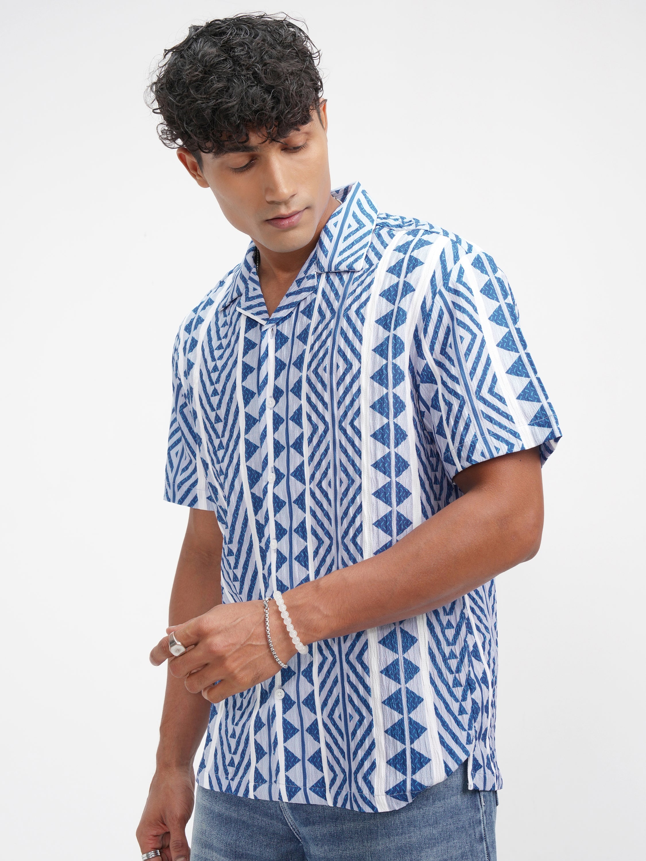 Highlander Men Blue Printed Relaxed Fit Casual Shirt - Blue - Image 4