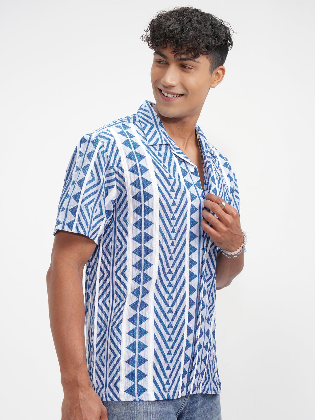 Highlander Men Blue Printed Relaxed Fit Casual Shirt - Blue - Image 6