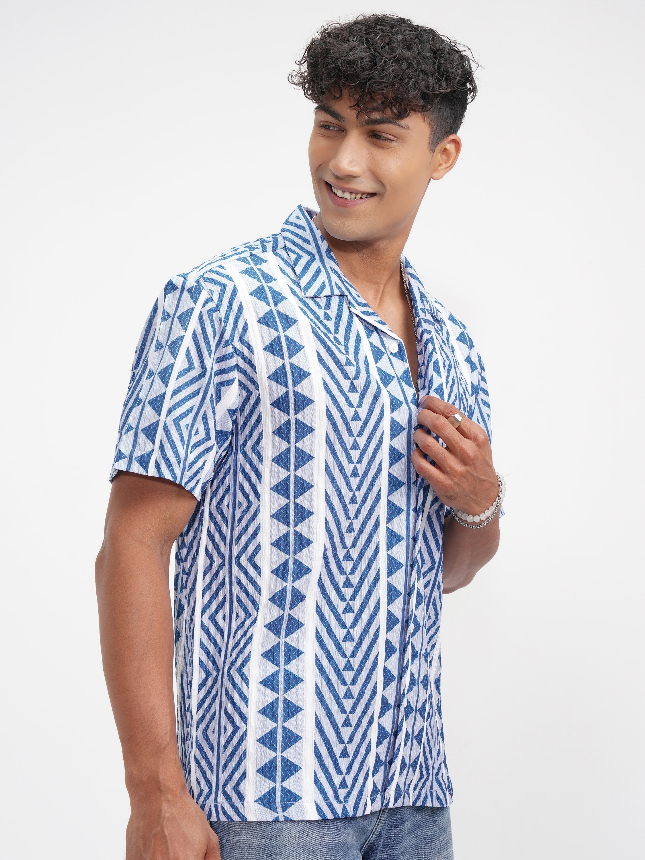Highlander Men Blue Printed Relaxed Fit Casual Shirt - Blue - Image 6