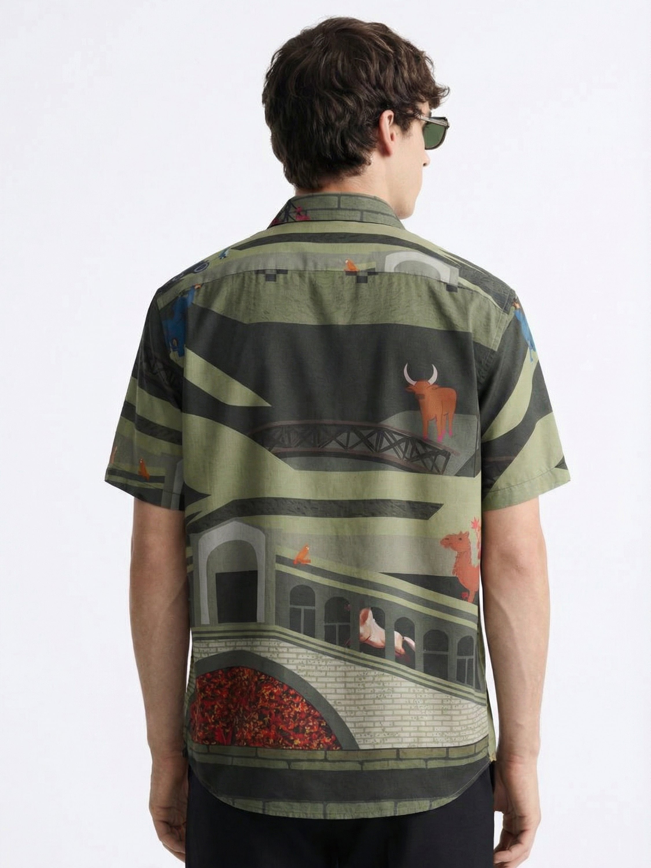 Highlander Men Green Printed Relaxed Fit Casual Shirt - Green - Image 3