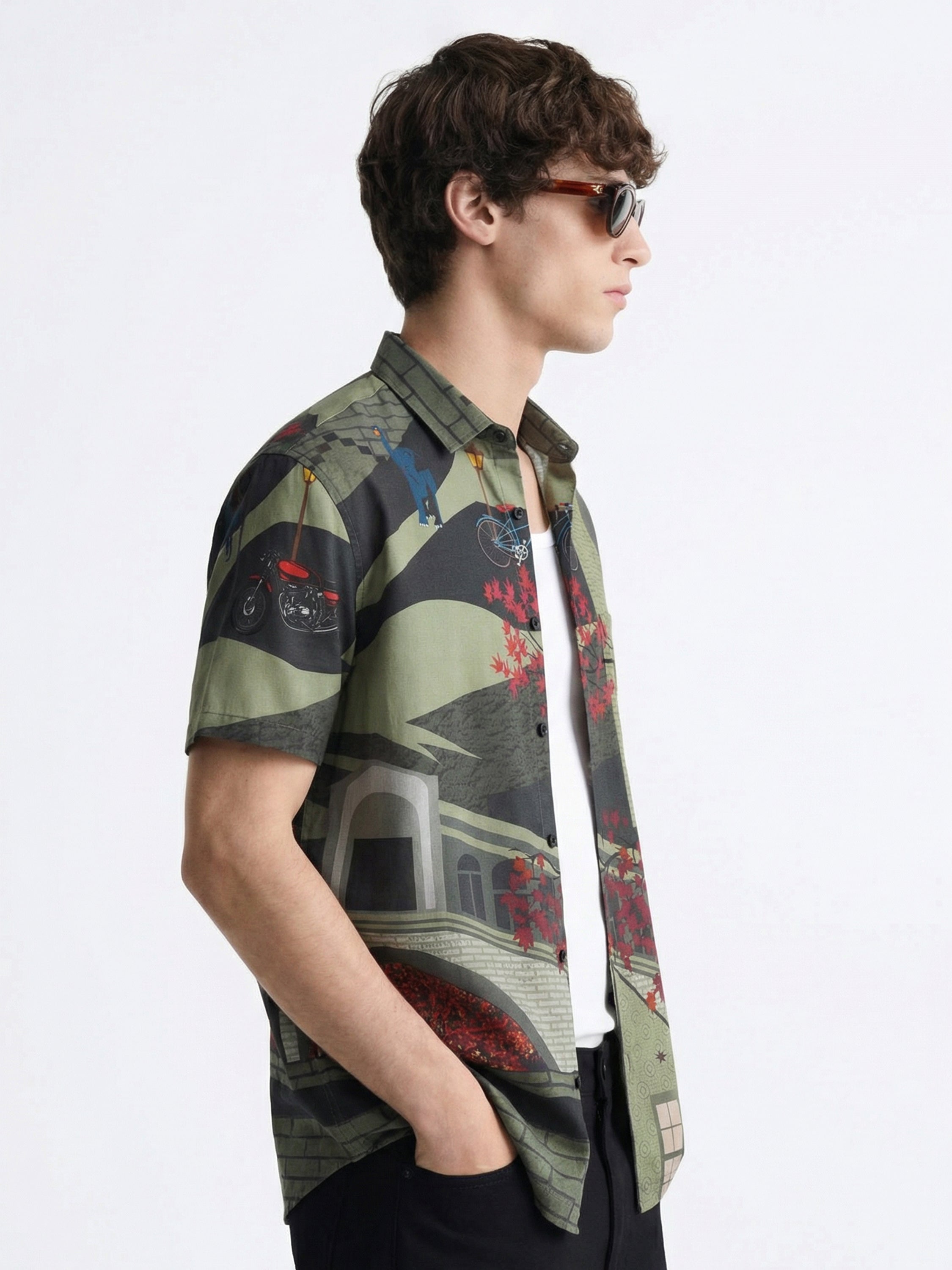 Highlander Men Green Printed Relaxed Fit Casual Shirt - Green - Image 4