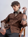Highlander Men Rust Self Design Slim Fit Casual Shirt - Rust - Image 1