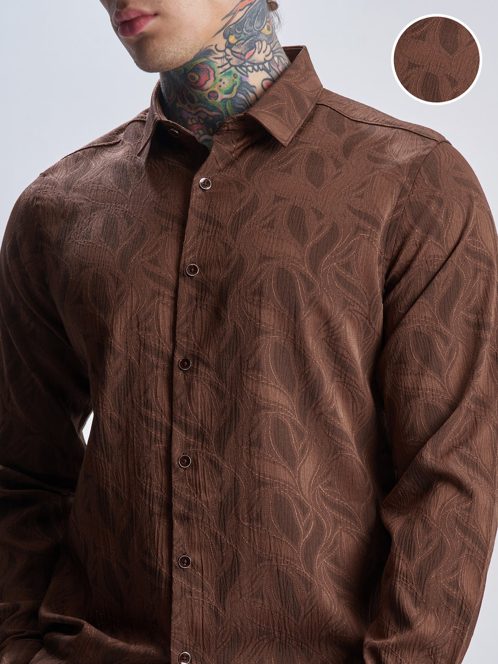 Highlander Men Rust Self Design Slim Fit Casual Shirt - Rust - Image 5