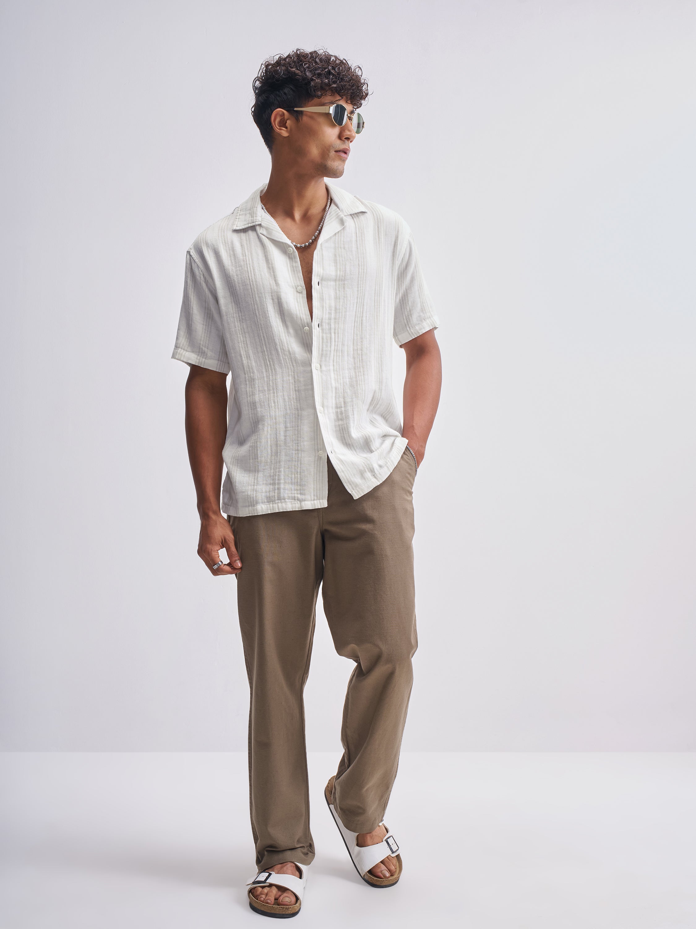 Highlander Men Off White Striped Relaxed Fit Casual Shirt - Off White - Image 2