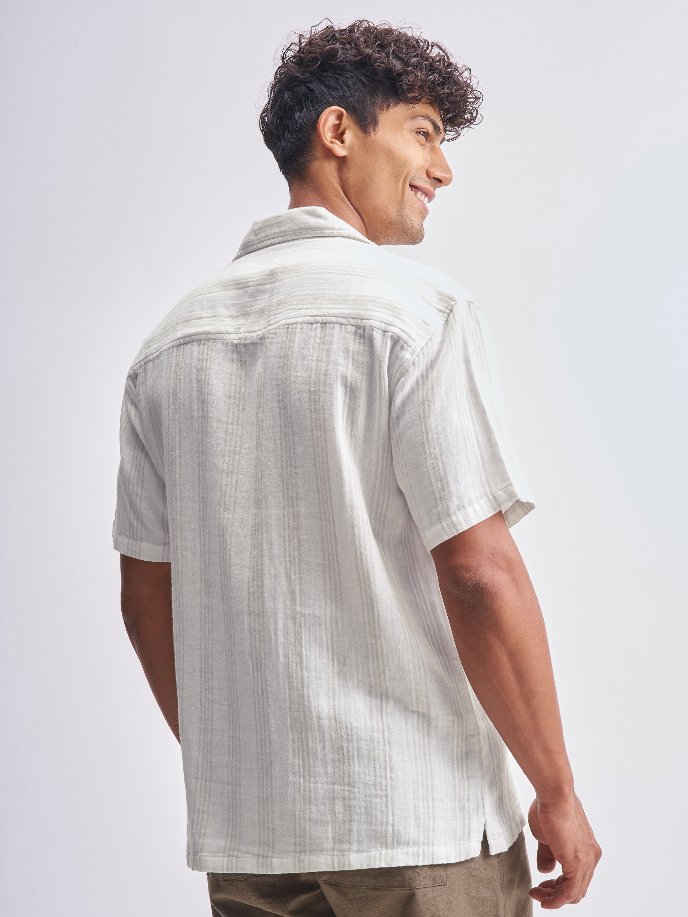 Highlander Men Off White Striped Relaxed Fit Casual Shirt - Off White - Image 3