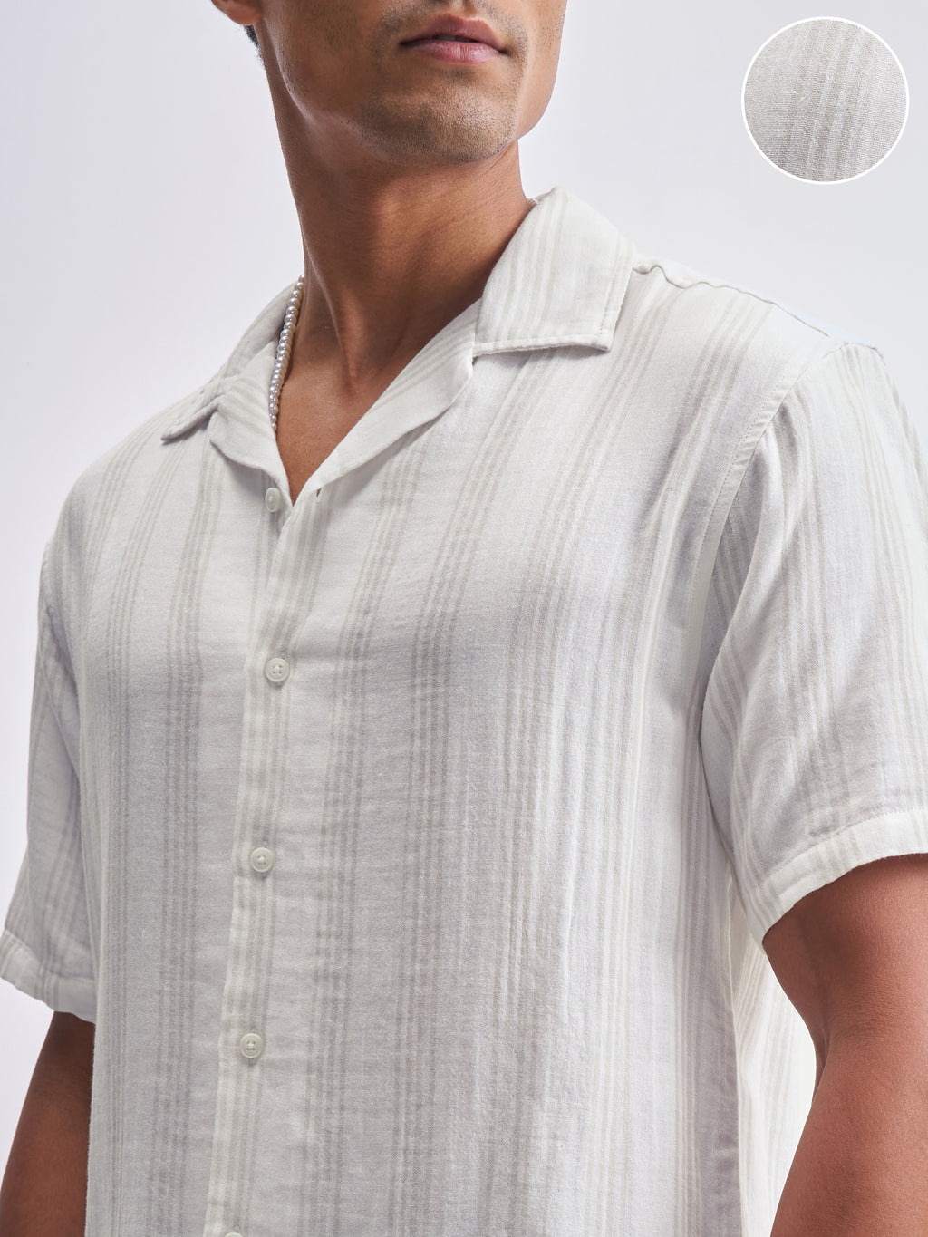 Highlander Men Off White Striped Relaxed Fit Casual Shirt - Off White - Image 5