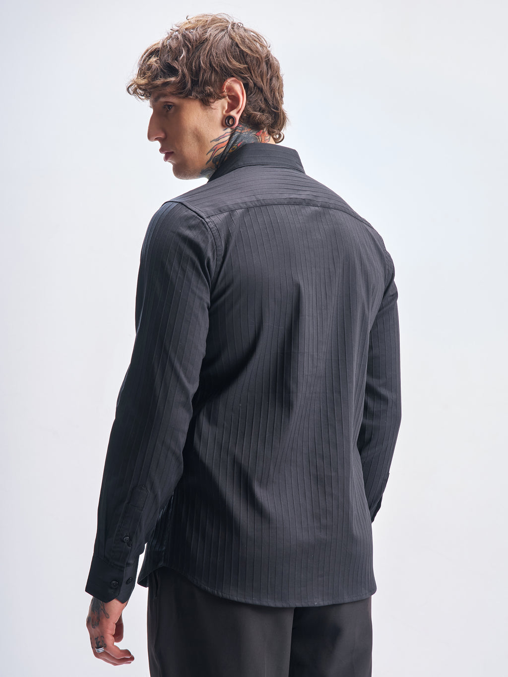 Highlander Men Black Self Design Slim Fit Casual Shirt - Black - Image 3