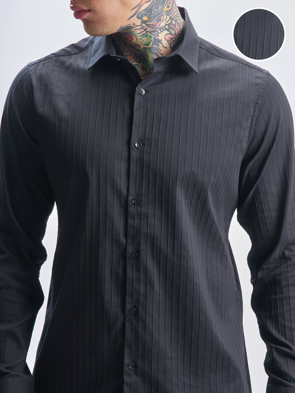 Highlander Men Black Self Design Slim Fit Casual Shirt - Black - Image 5