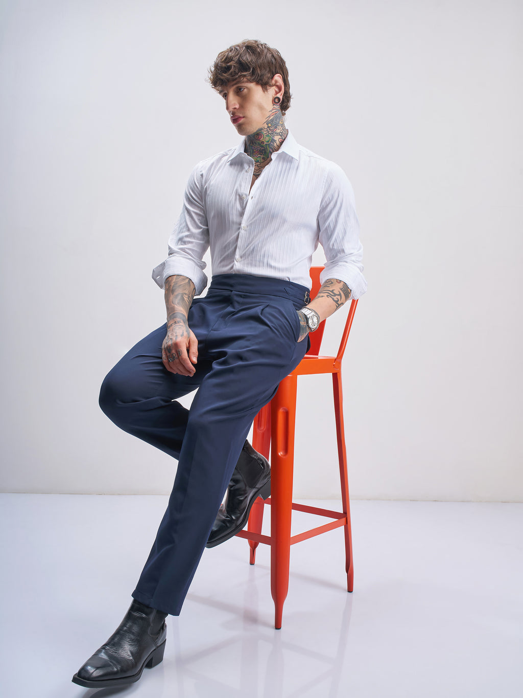 Highlander Men White Self Design Slim Fit Casual Shirt - White - Image 2