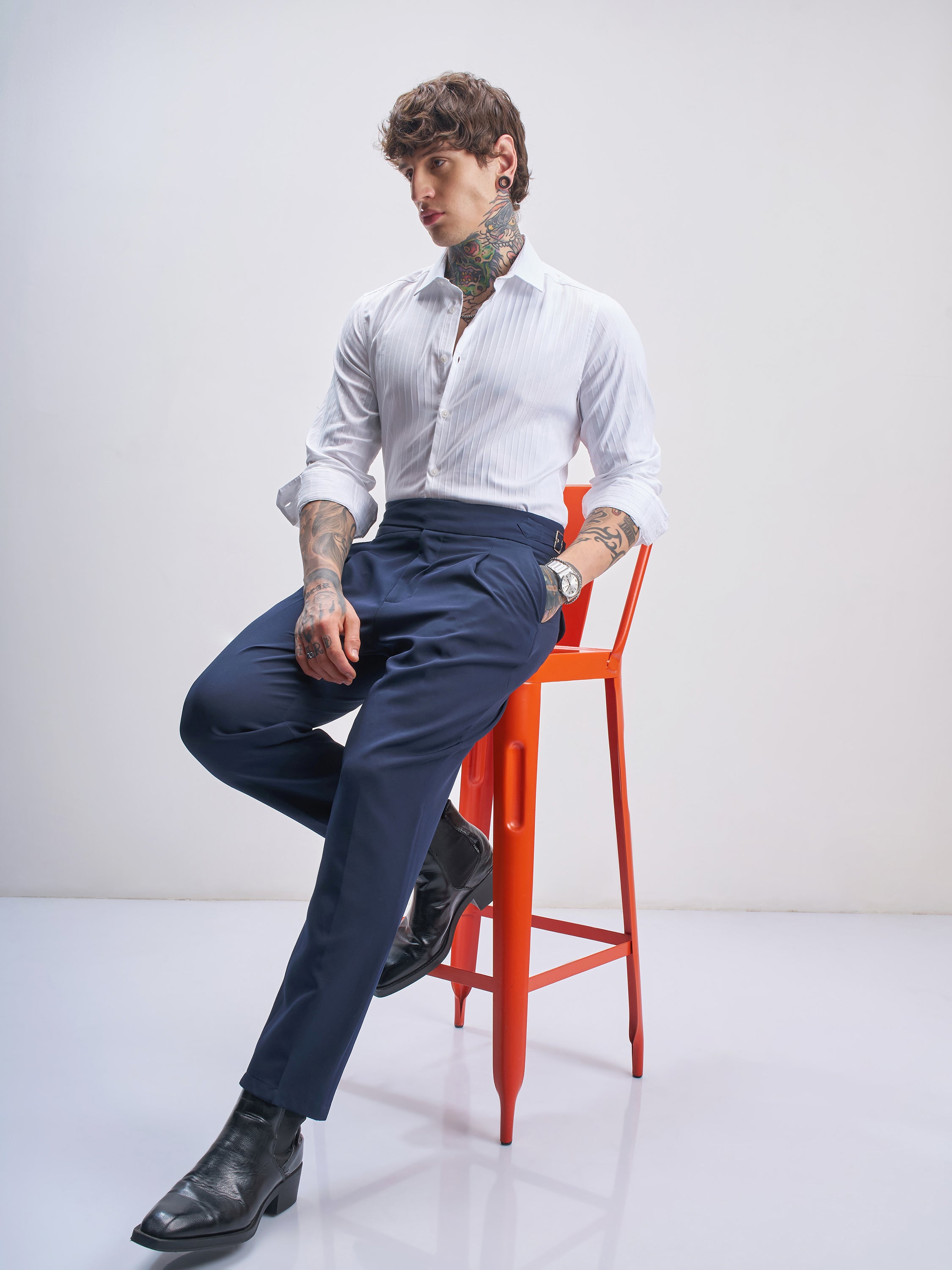 Highlander Men White Self Design Slim Fit Casual Shirt - White - Image 2