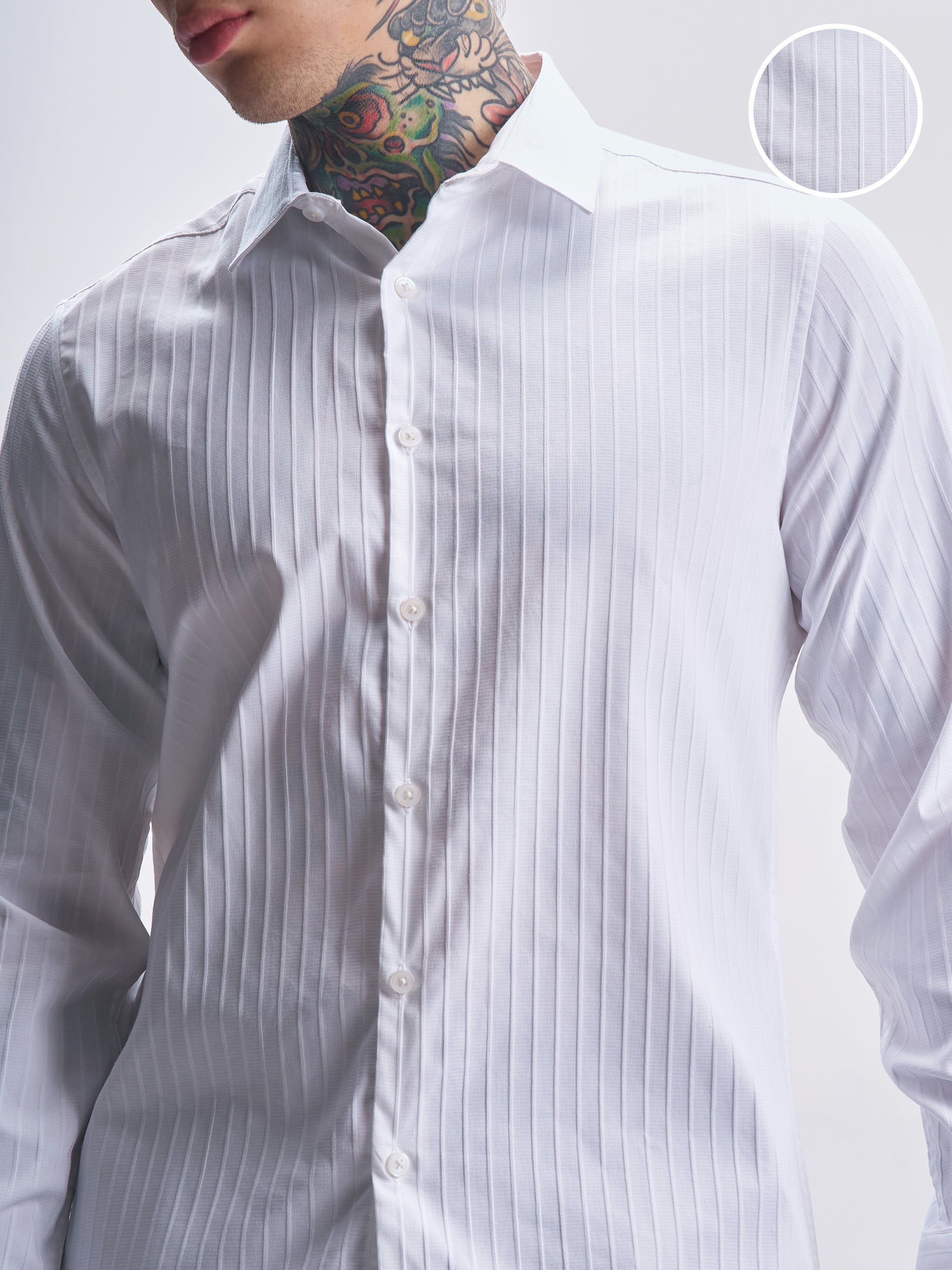 Highlander Men White Self Design Slim Fit Casual Shirt - White - Image 5