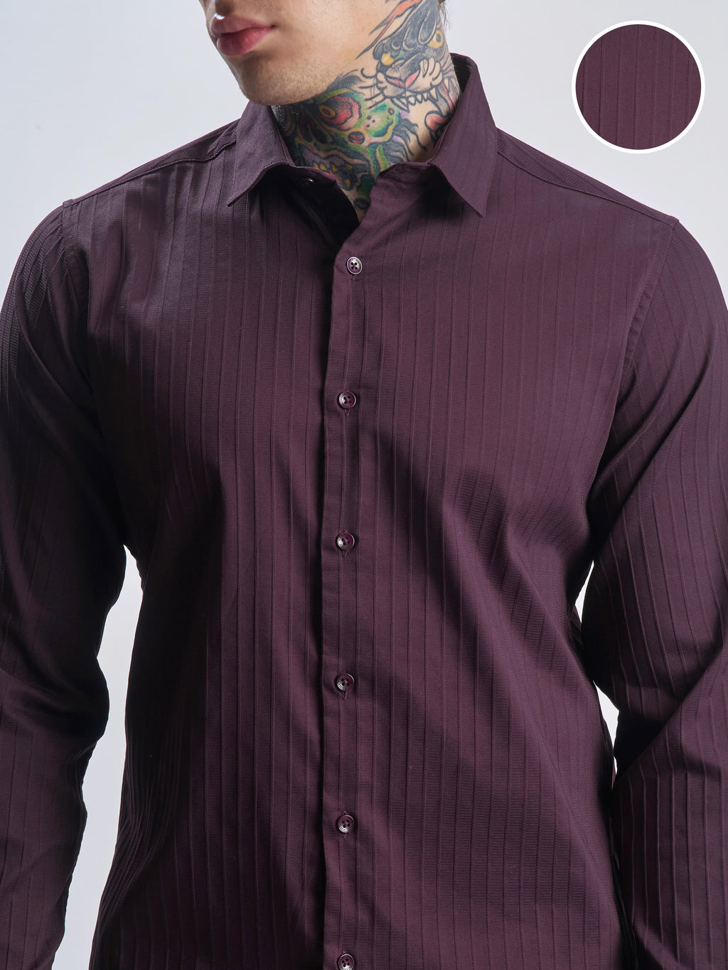 Highlander Men Purple Self Design Slim Fit Casual Shirt - Purple - Image 5