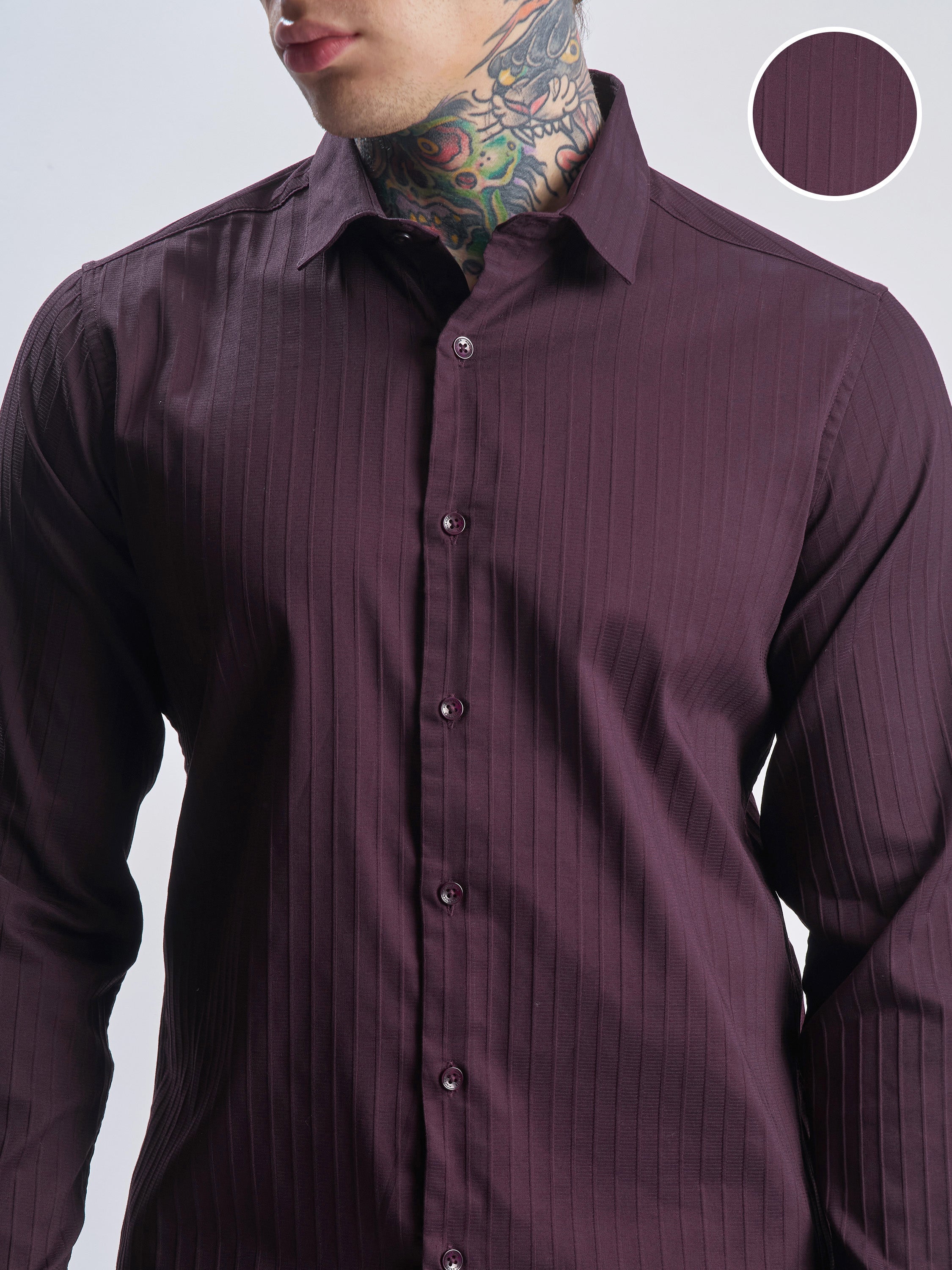 Highlander Men Purple Self Design Slim Fit Casual Shirt - Purple - Image 5