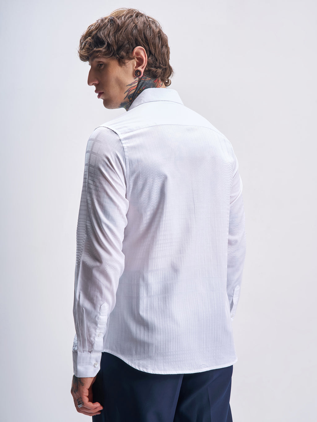 Highlander Men White Self Design Slim Fit Casual Shirt - White - Image 3