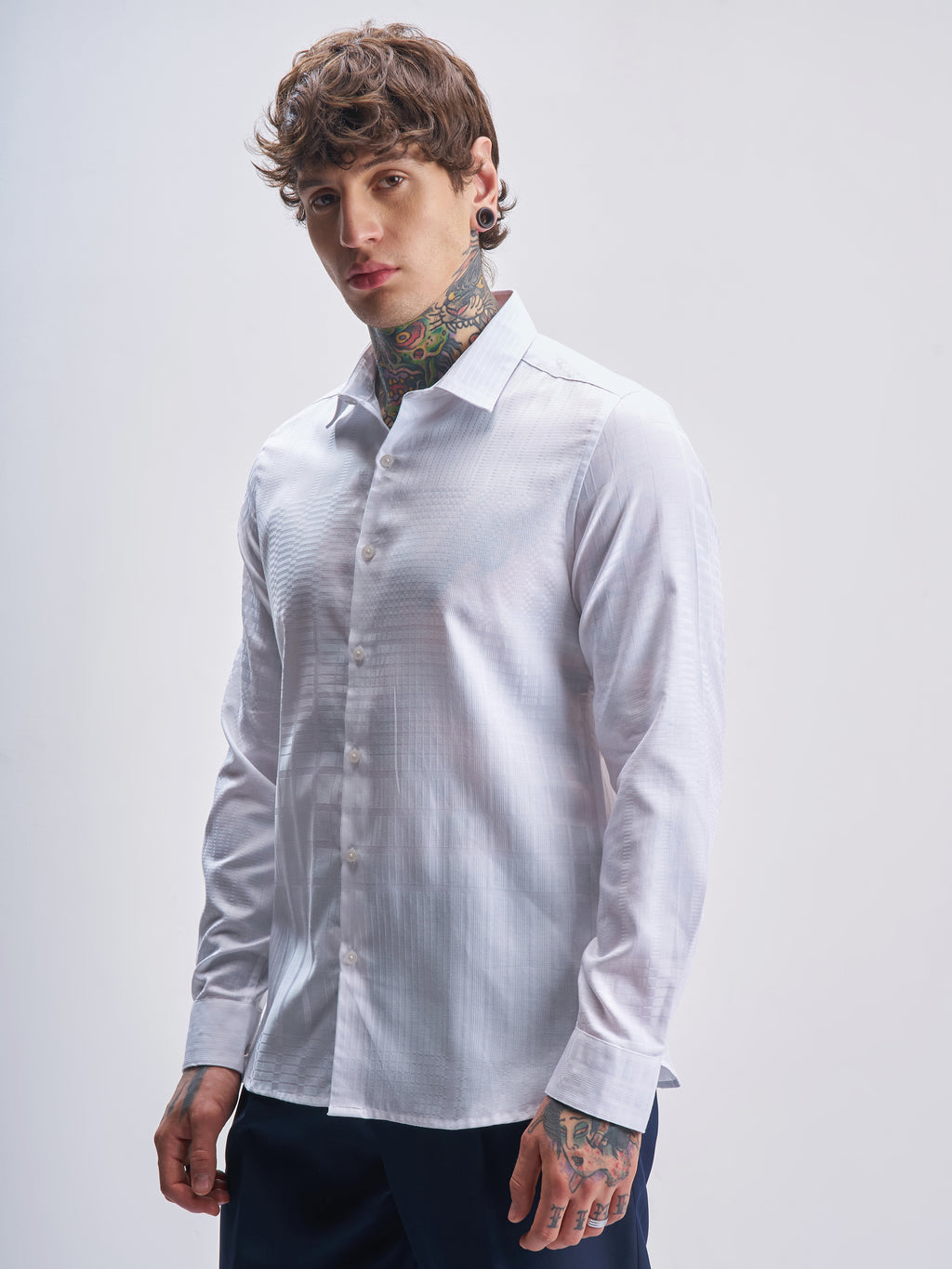 Highlander Men White Self Design Slim Fit Casual Shirt - White - Image 4