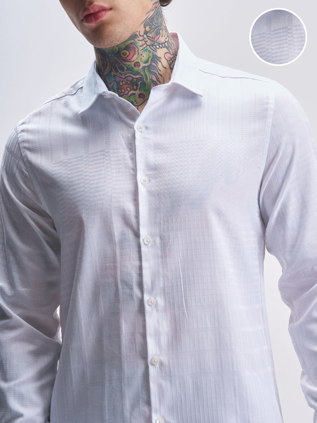 Highlander Men White Self Design Slim Fit Casual Shirt - White - Image 5