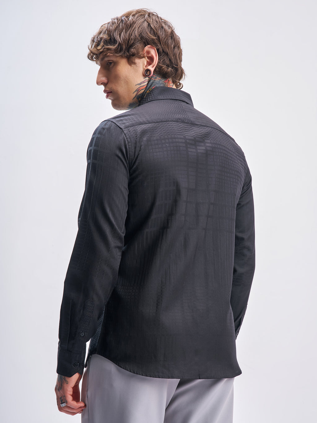Highlander Men Black Self Design Slim Fit Casual Shirt - Black - Image 3