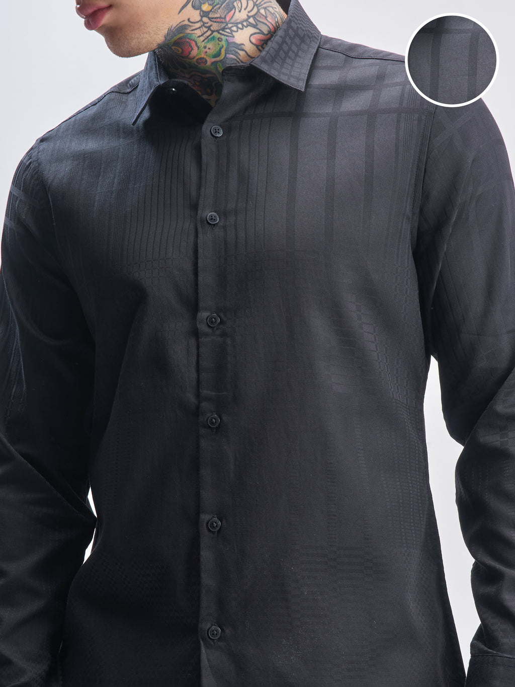 Highlander Men Black Self Design Slim Fit Casual Shirt - Black - Image 5