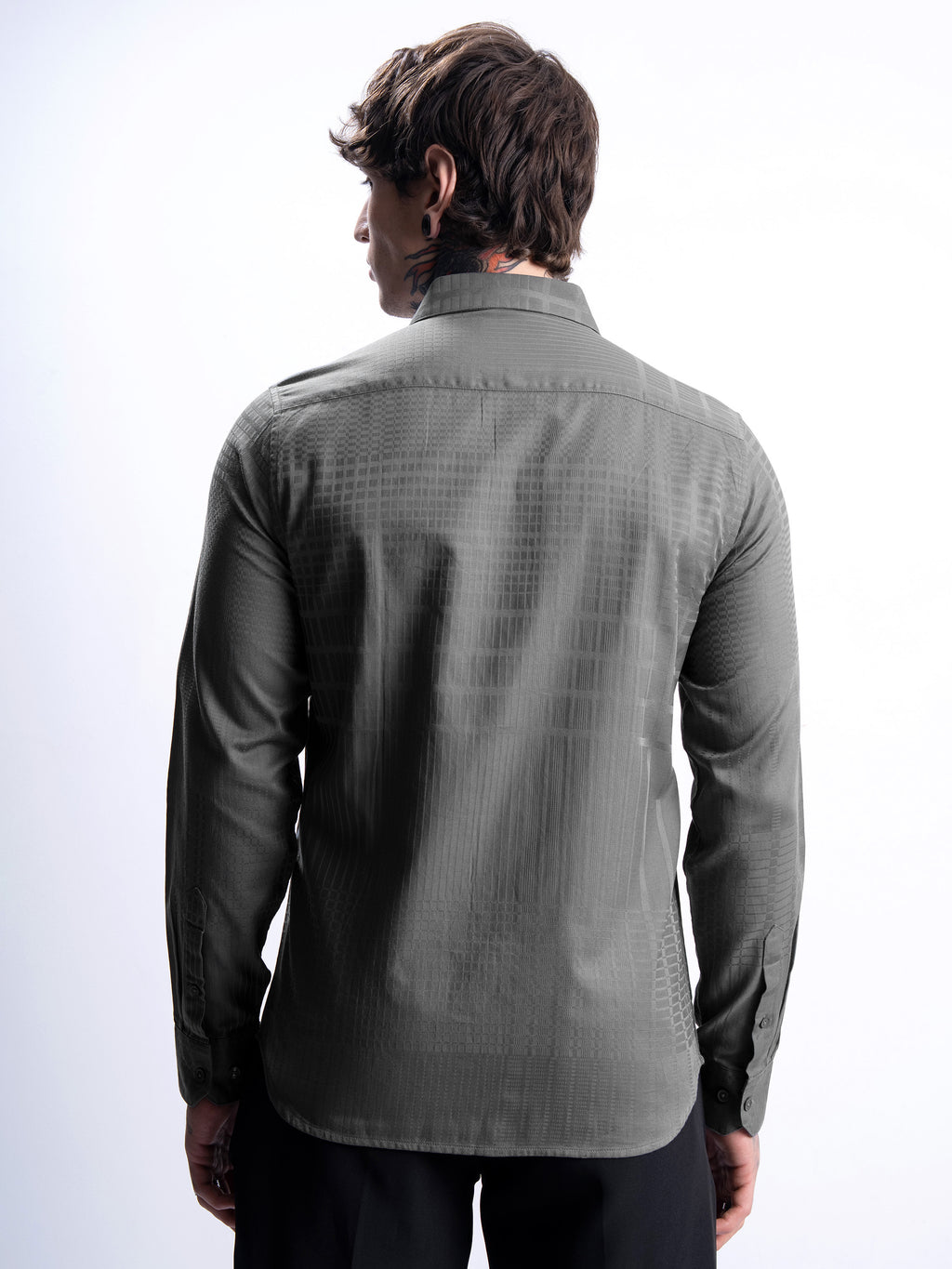 Highlander Men Grey Self Design Slim Fit Casual Shirt - Grey - Image 3
