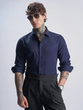 Highlander Men Navy Blue Self Design Slim Fit Casual Shirt - Navy Blue - Image 1