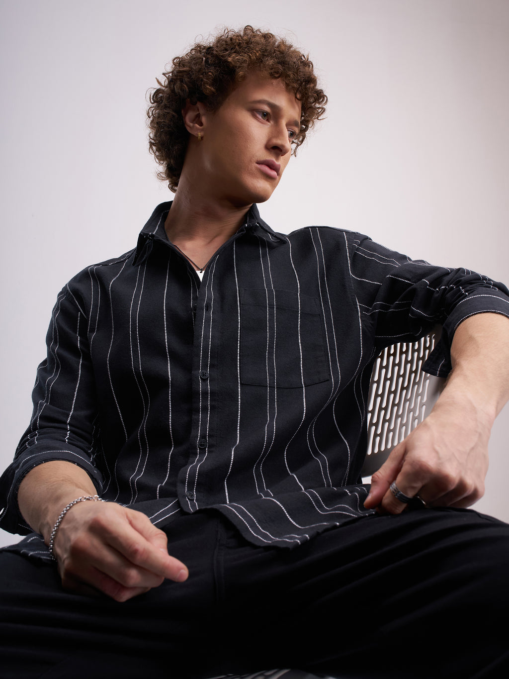Highlander Men Black Striped Relaxed Fit Casual Shirt - Black - Image 1