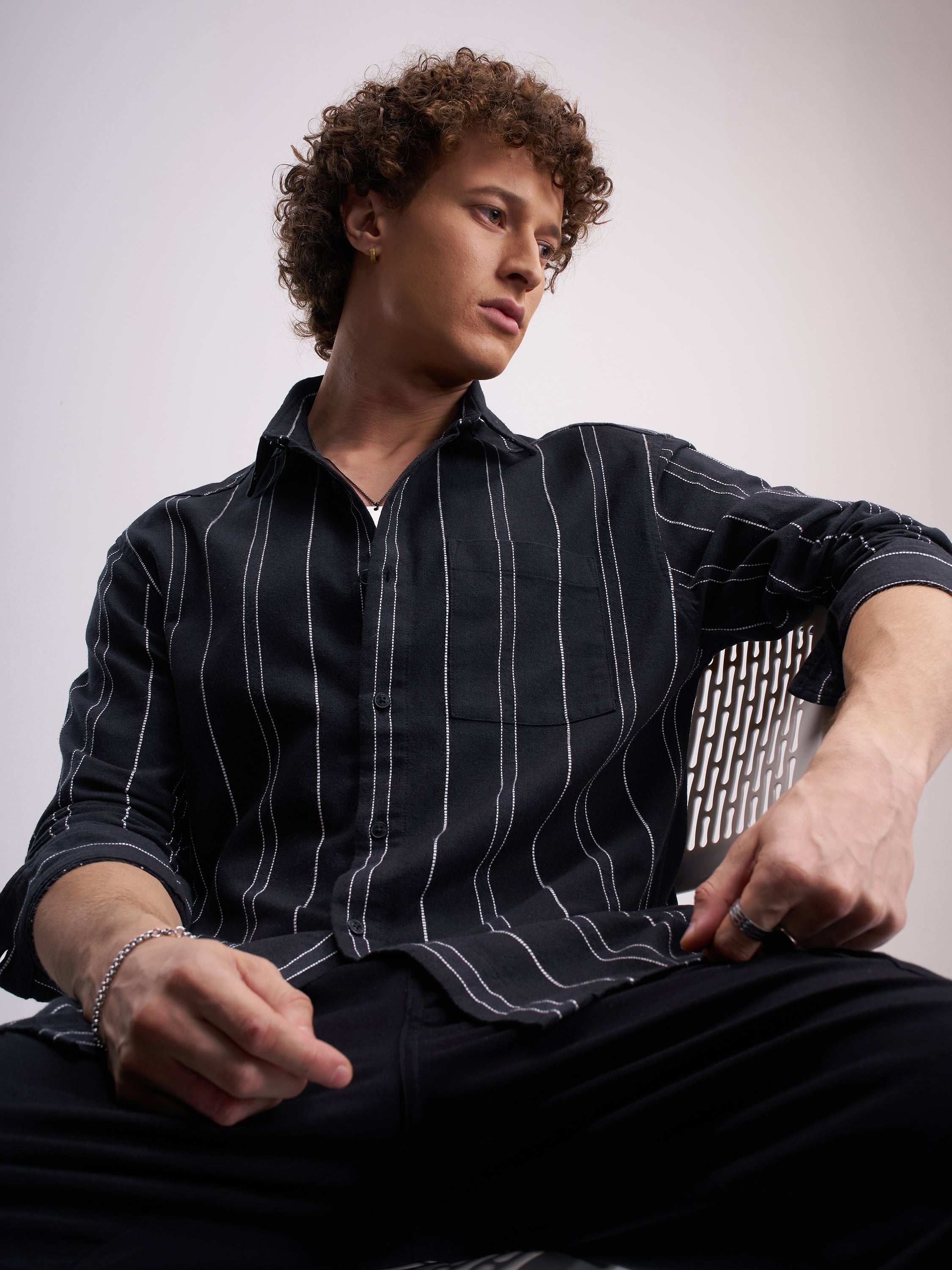 Highlander Men Black Striped Relaxed Fit Casual Shirt - Black - Image 1