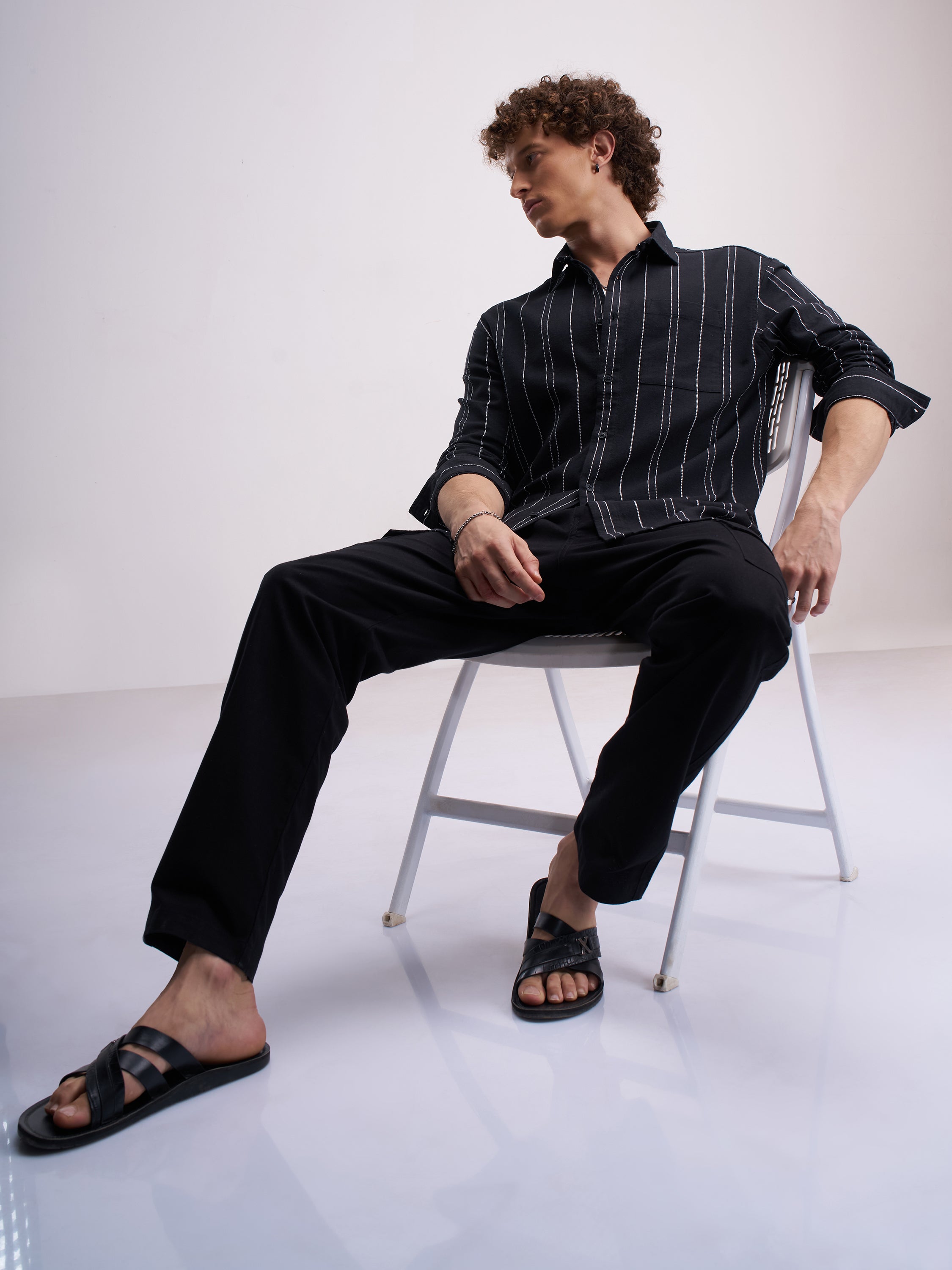 Highlander Men Black Striped Relaxed Fit Casual Shirt - Black - Image 2