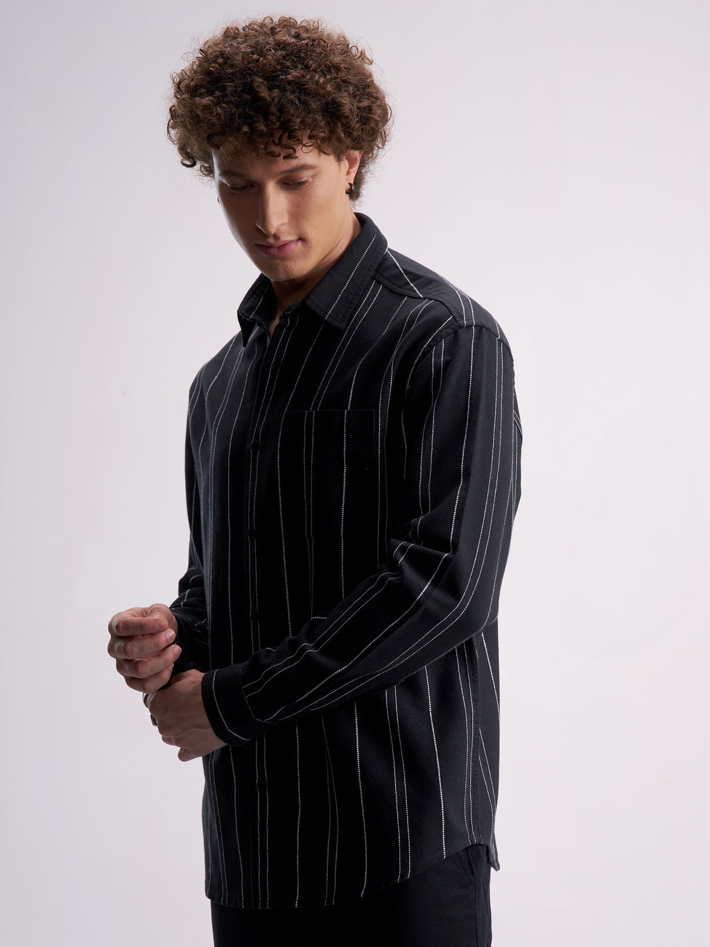 Highlander Men Black Striped Relaxed Fit Casual Shirt - Black - Image 4