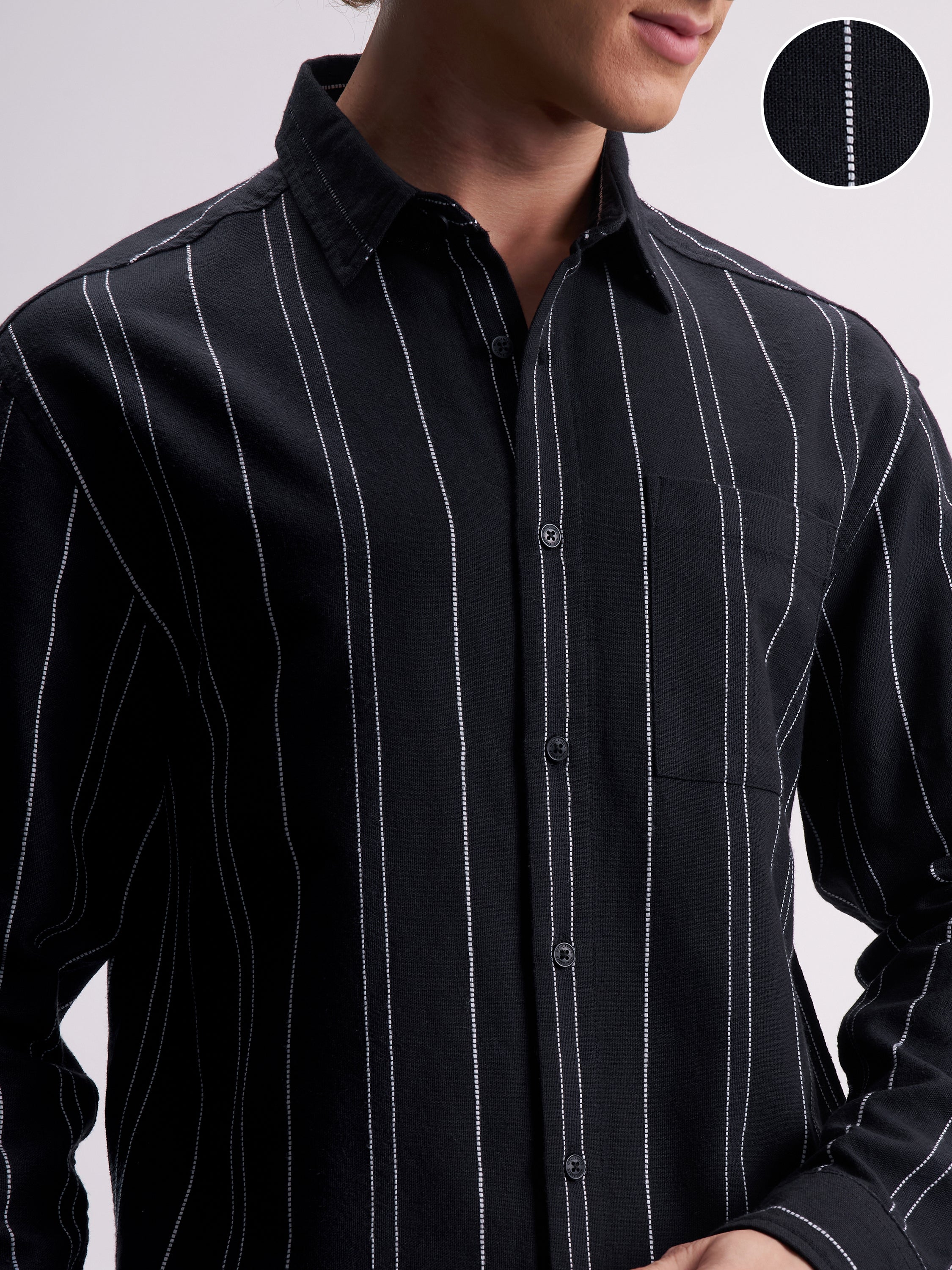 Highlander Men Black Striped Relaxed Fit Casual Shirt - Black - Image 5
