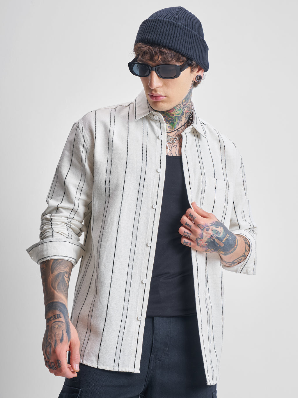 Highlander Men Off White Striped Relaxed Fit Casual Shirt - Off White - Image 1