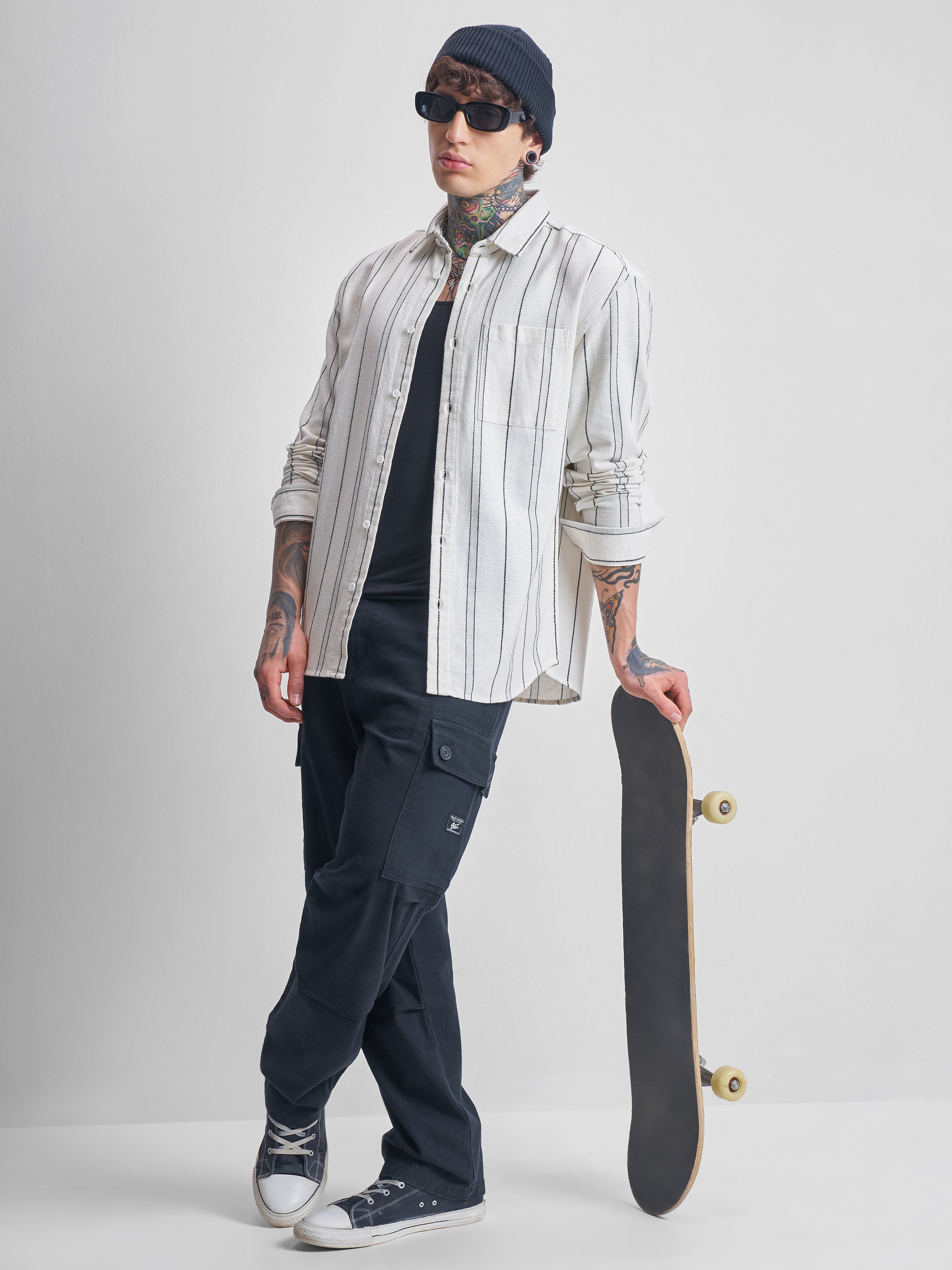 Highlander Men Off White Striped Relaxed Fit Casual Shirt - Off White - Image 2