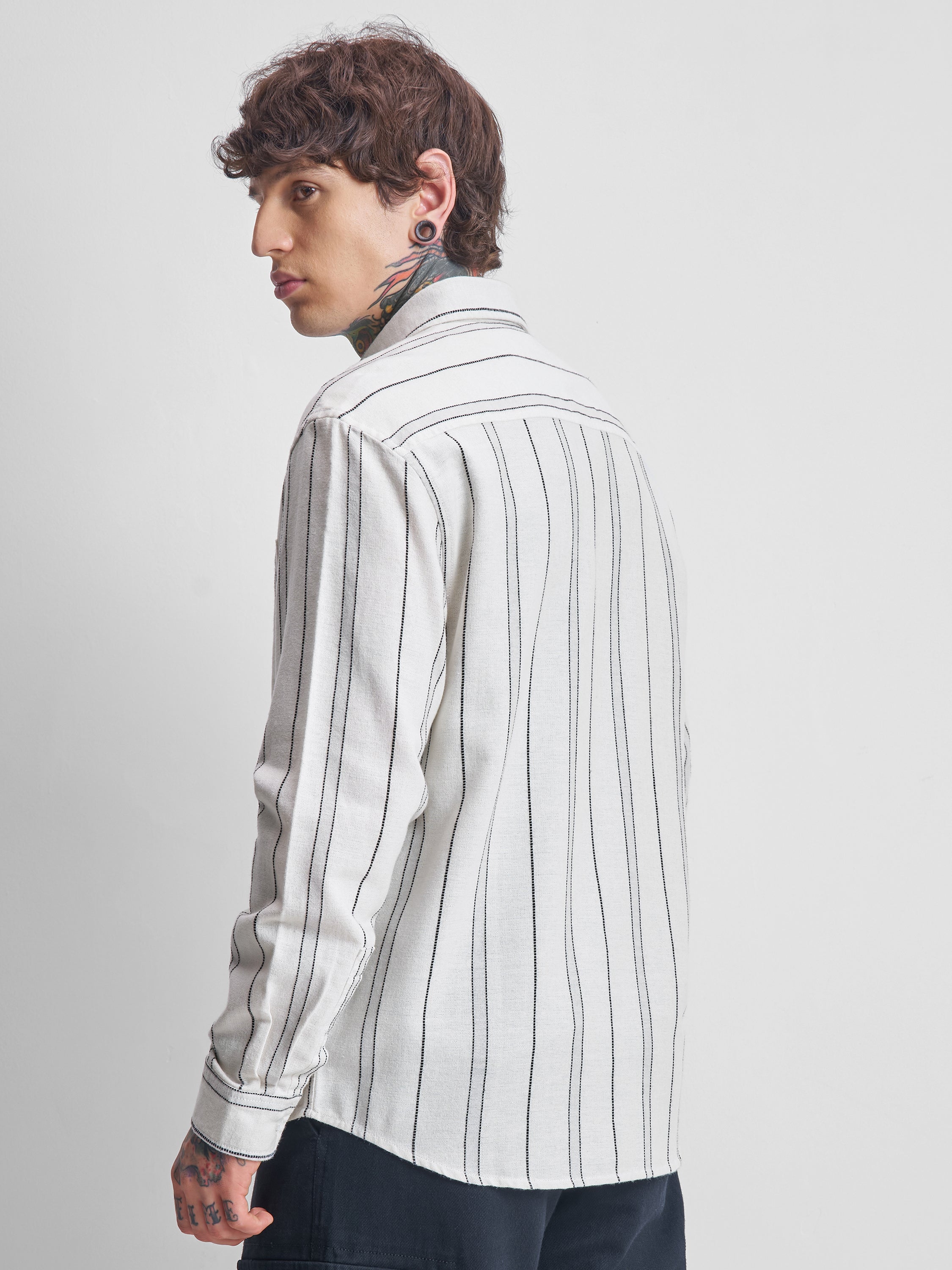 Highlander Men Off White Striped Relaxed Fit Casual Shirt - Off White - Image 3