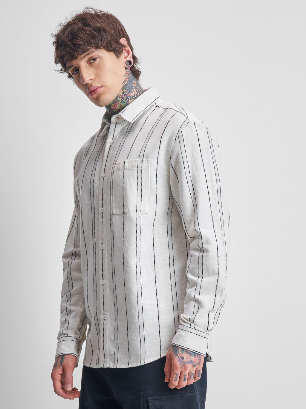 Highlander Men Off White Striped Relaxed Fit Casual Shirt - Off White - Image 4