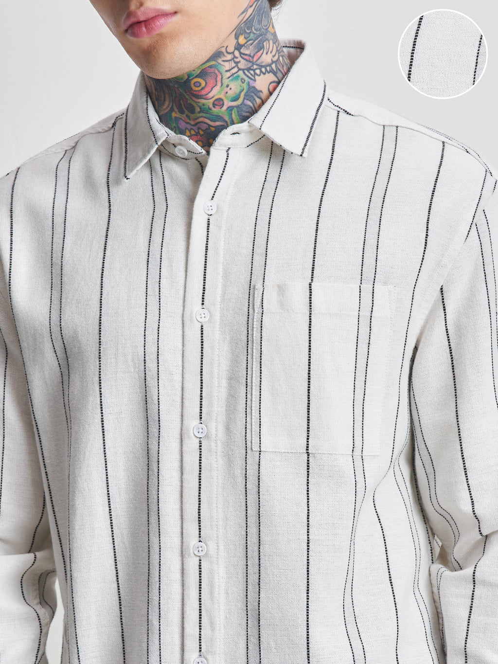 Highlander Men Off White Striped Relaxed Fit Casual Shirt - Off White - Image 5