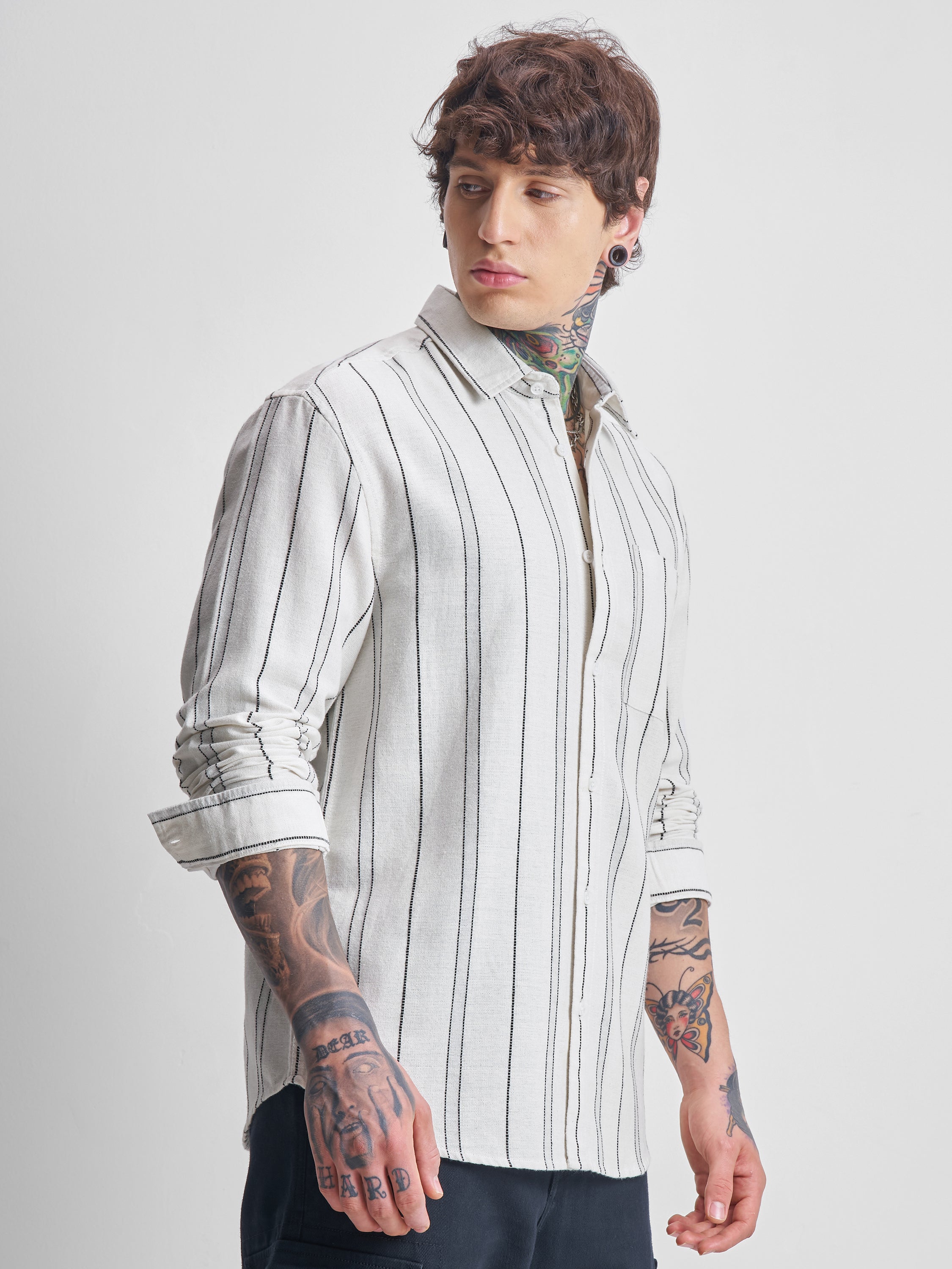 Highlander Men Off White Striped Relaxed Fit Casual Shirt - Off White - Image 6