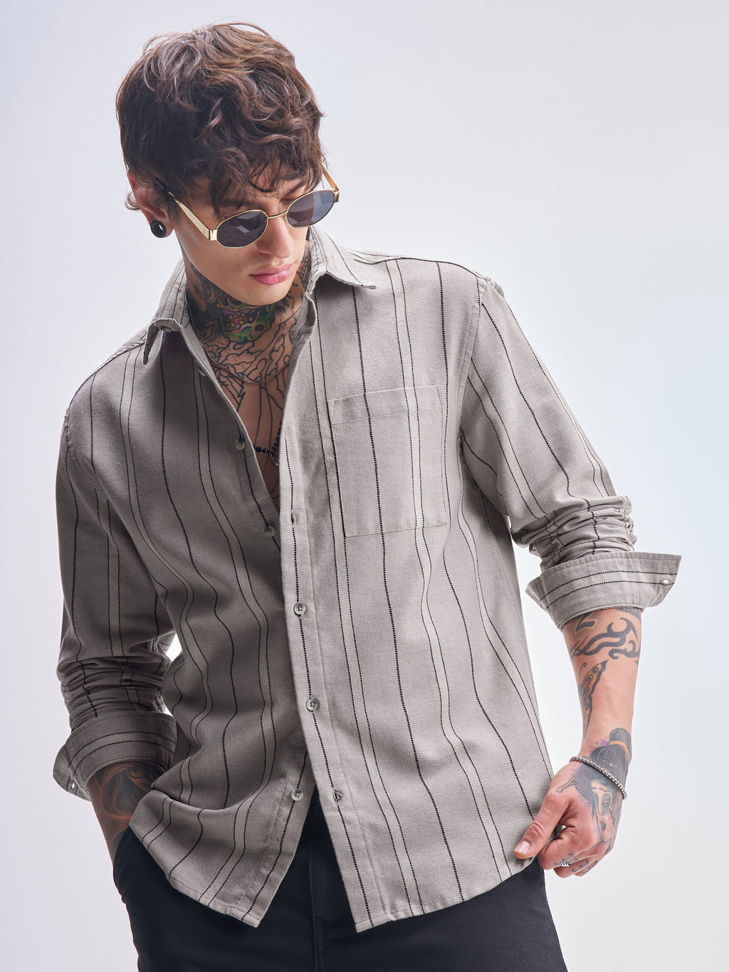 Highlander Men Tan Striped Relaxed Fit Casual Shirt - Tan - Image 1