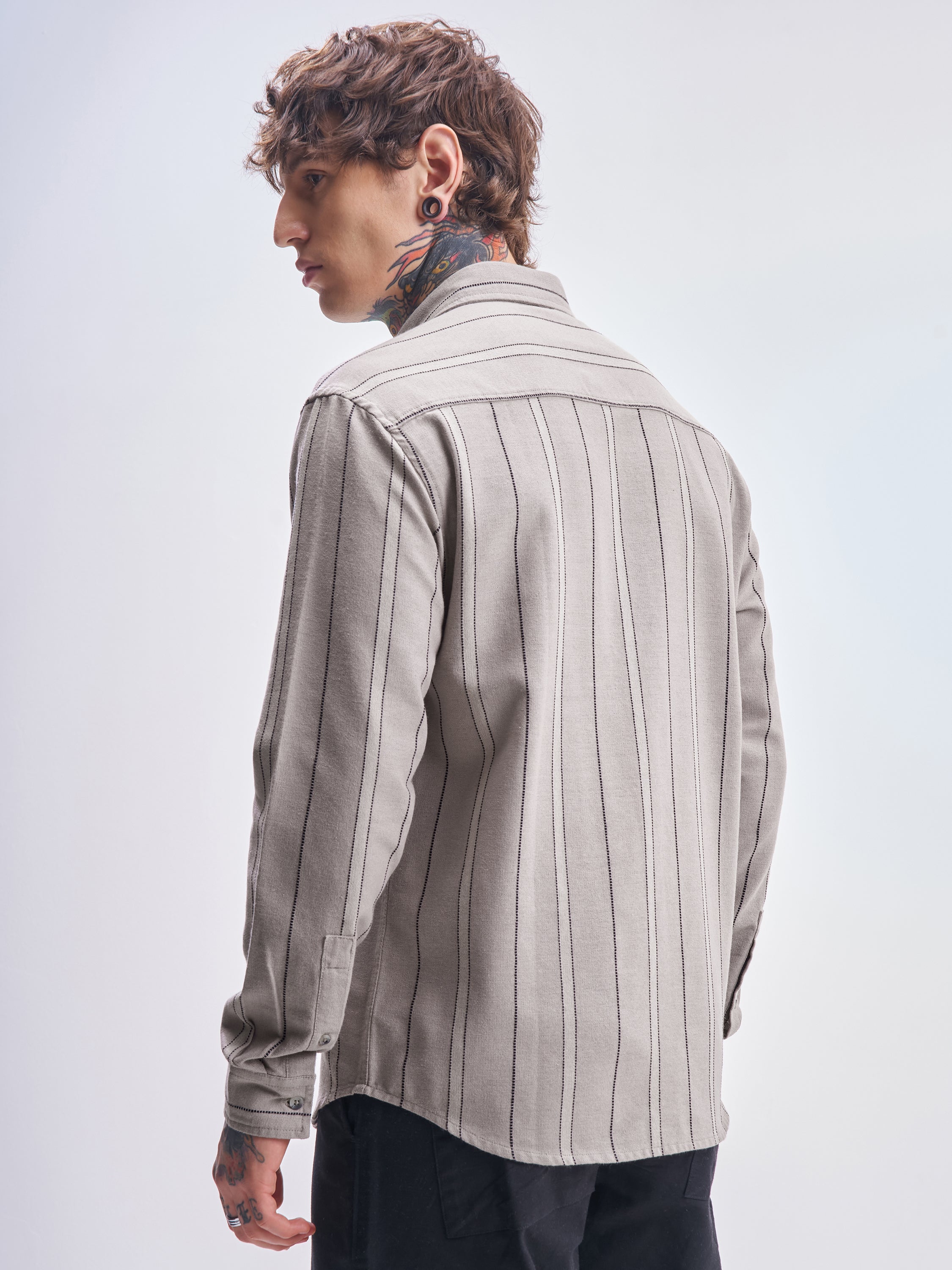 Highlander Men Tan Striped Relaxed Fit Casual Shirt - Tan - Image 3