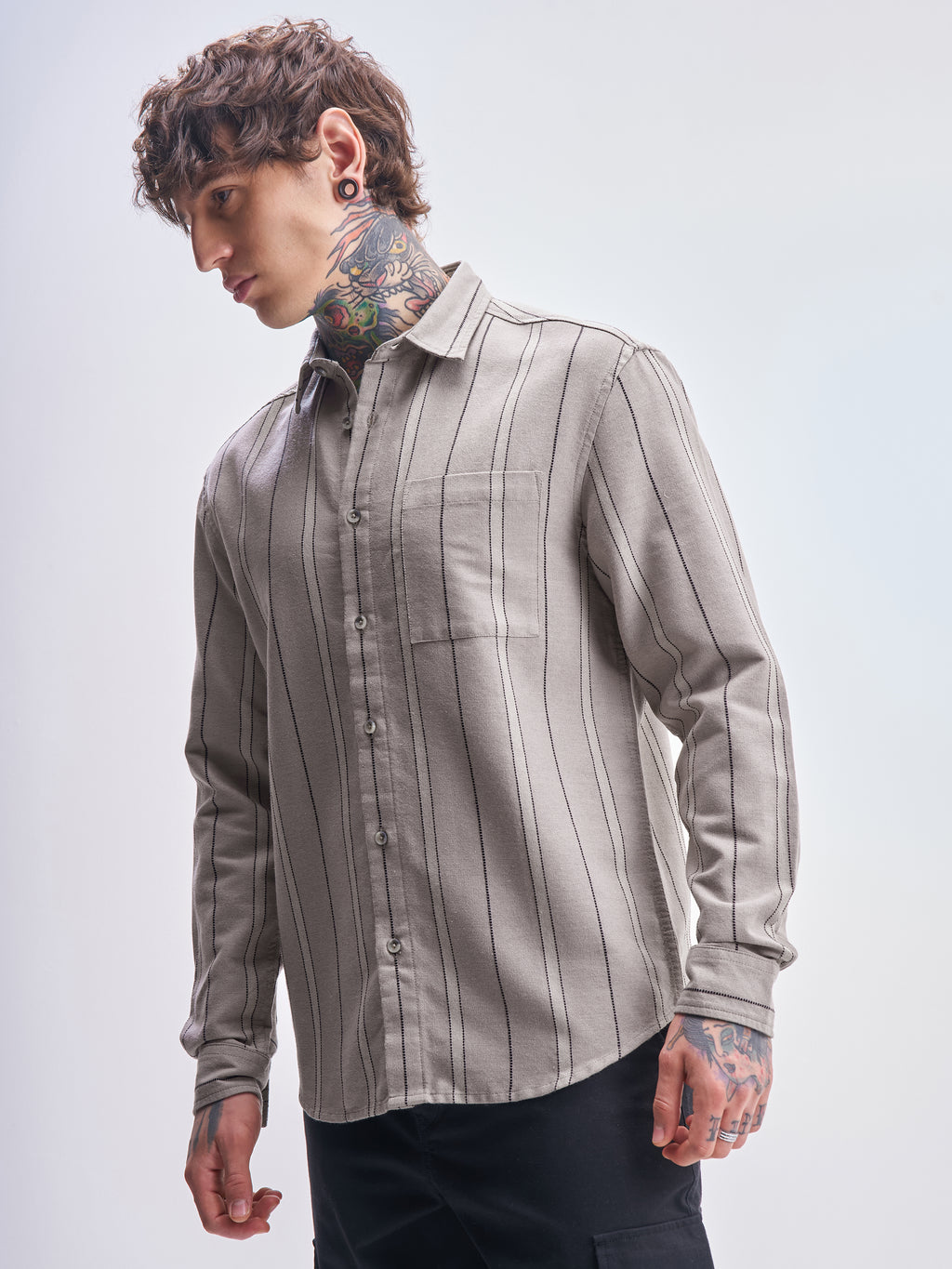 Highlander Men Tan Striped Relaxed Fit Casual Shirt - Tan - Image 4