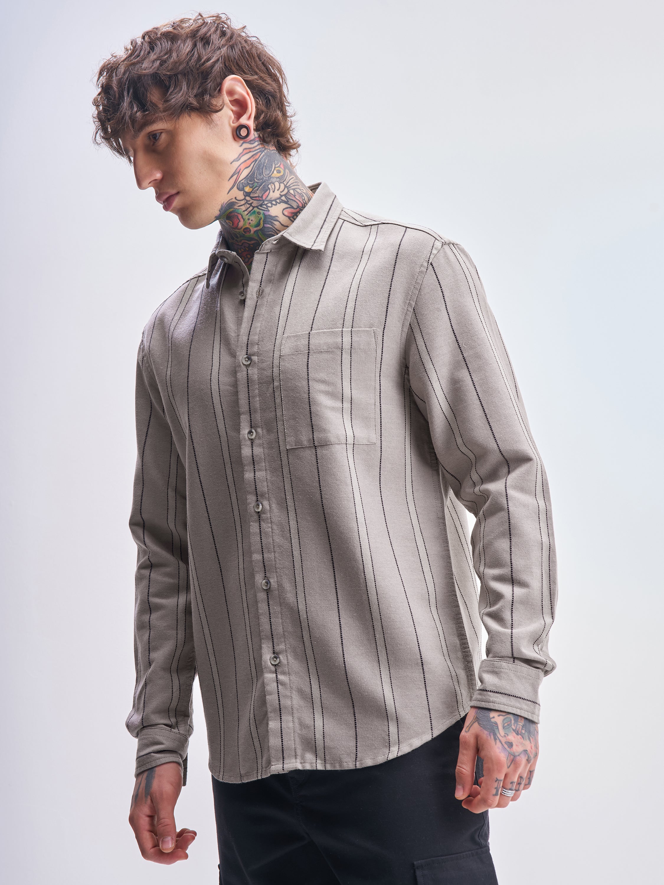 Highlander Men Tan Striped Relaxed Fit Casual Shirt - Tan - Image 4