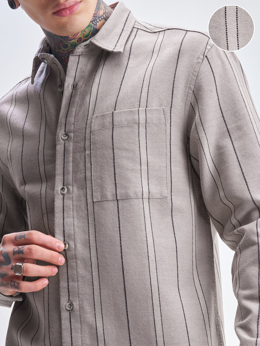 Highlander Men Tan Striped Relaxed Fit Casual Shirt - Tan - Image 5