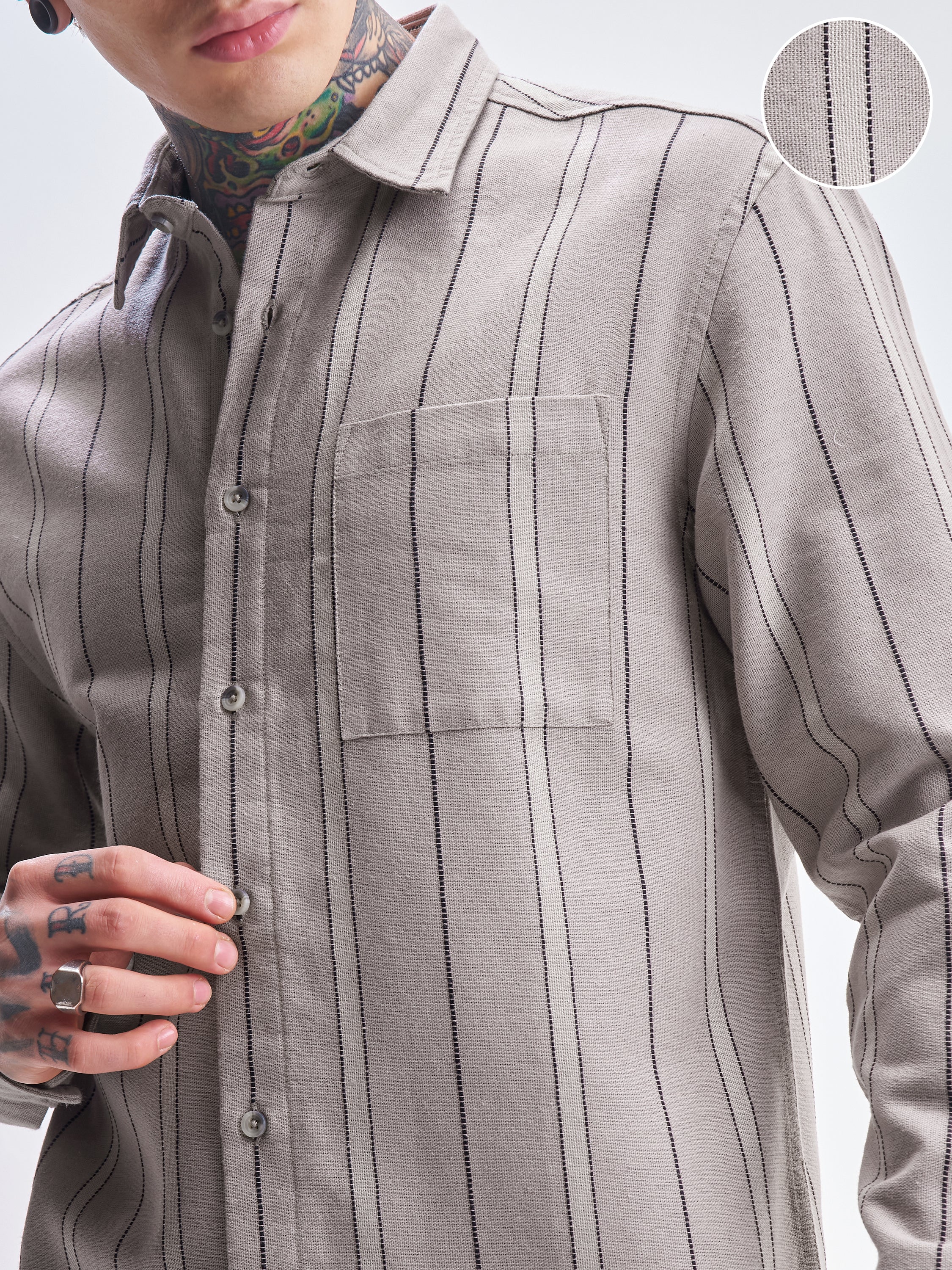 Highlander Men Tan Striped Relaxed Fit Casual Shirt - Tan - Image 5