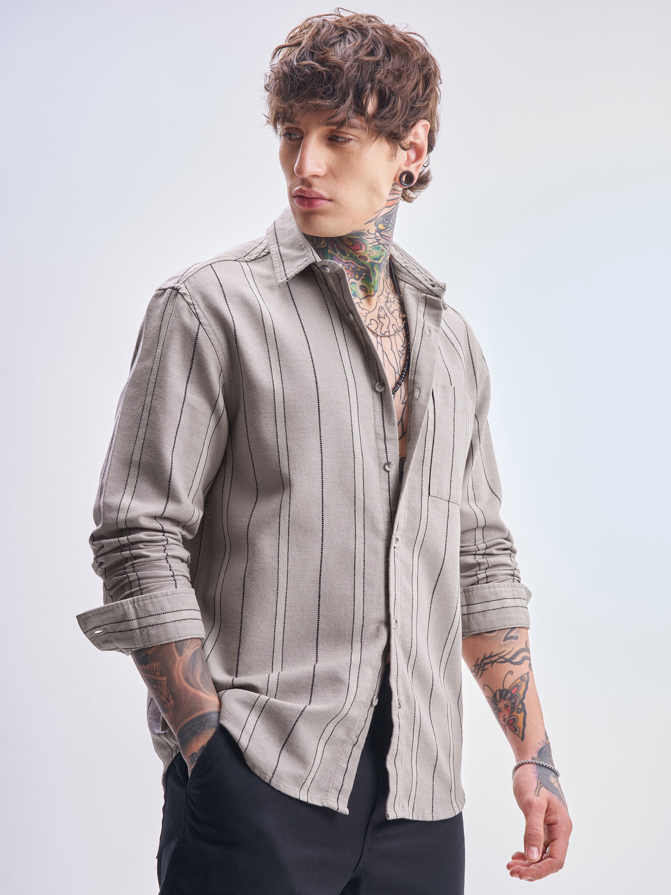 Highlander Men Tan Striped Relaxed Fit Casual Shirt - Tan - Image 6