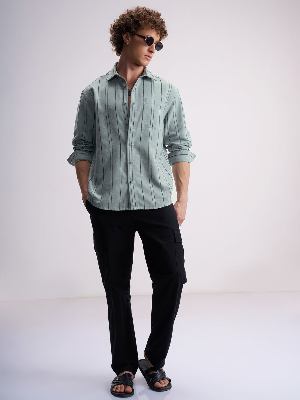 Highlander Men Green Striped Relaxed Fit Casual Shirt - Green - Image 2