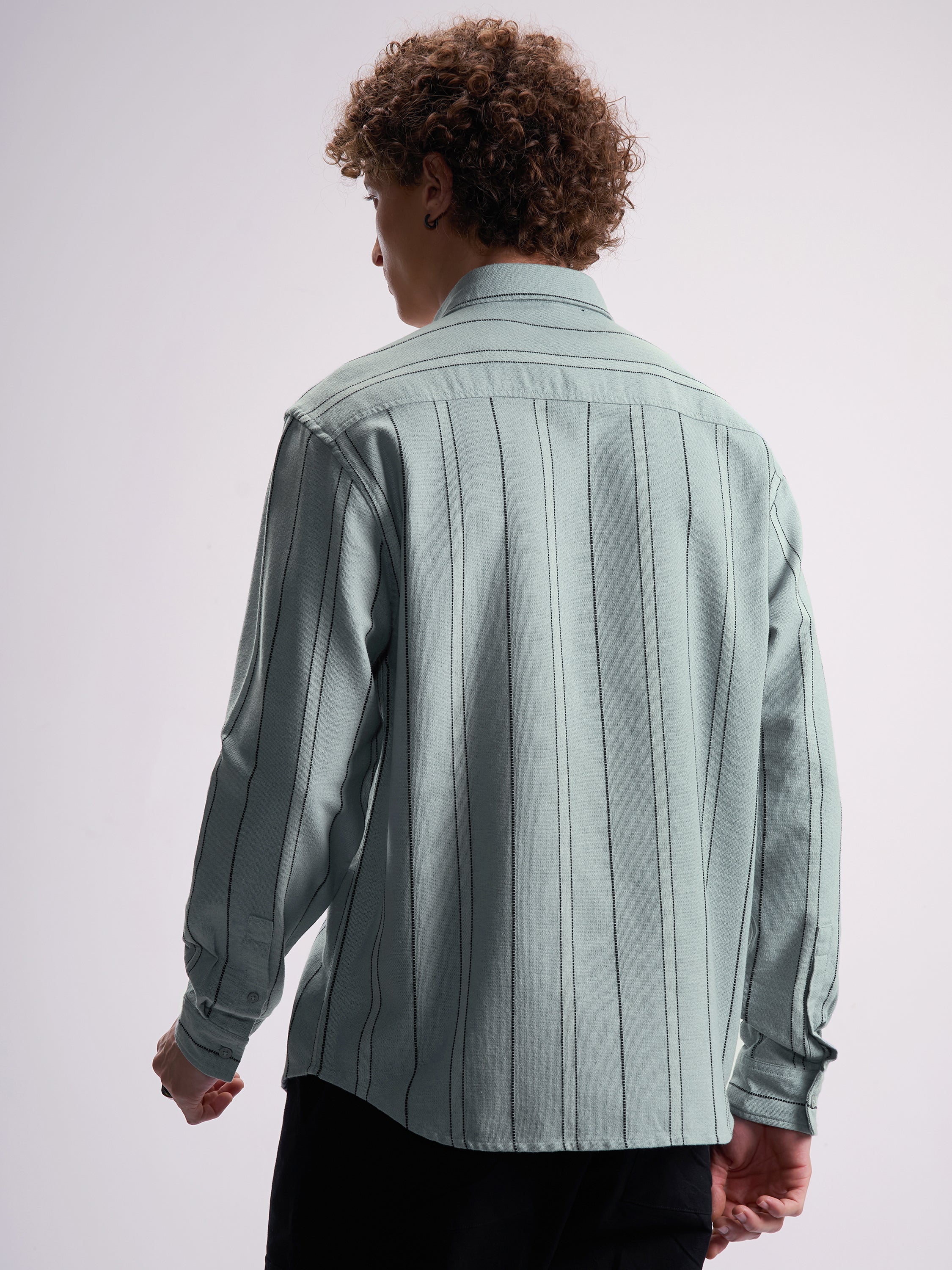Highlander Men Green Striped Relaxed Fit Casual Shirt - Green - Image 3