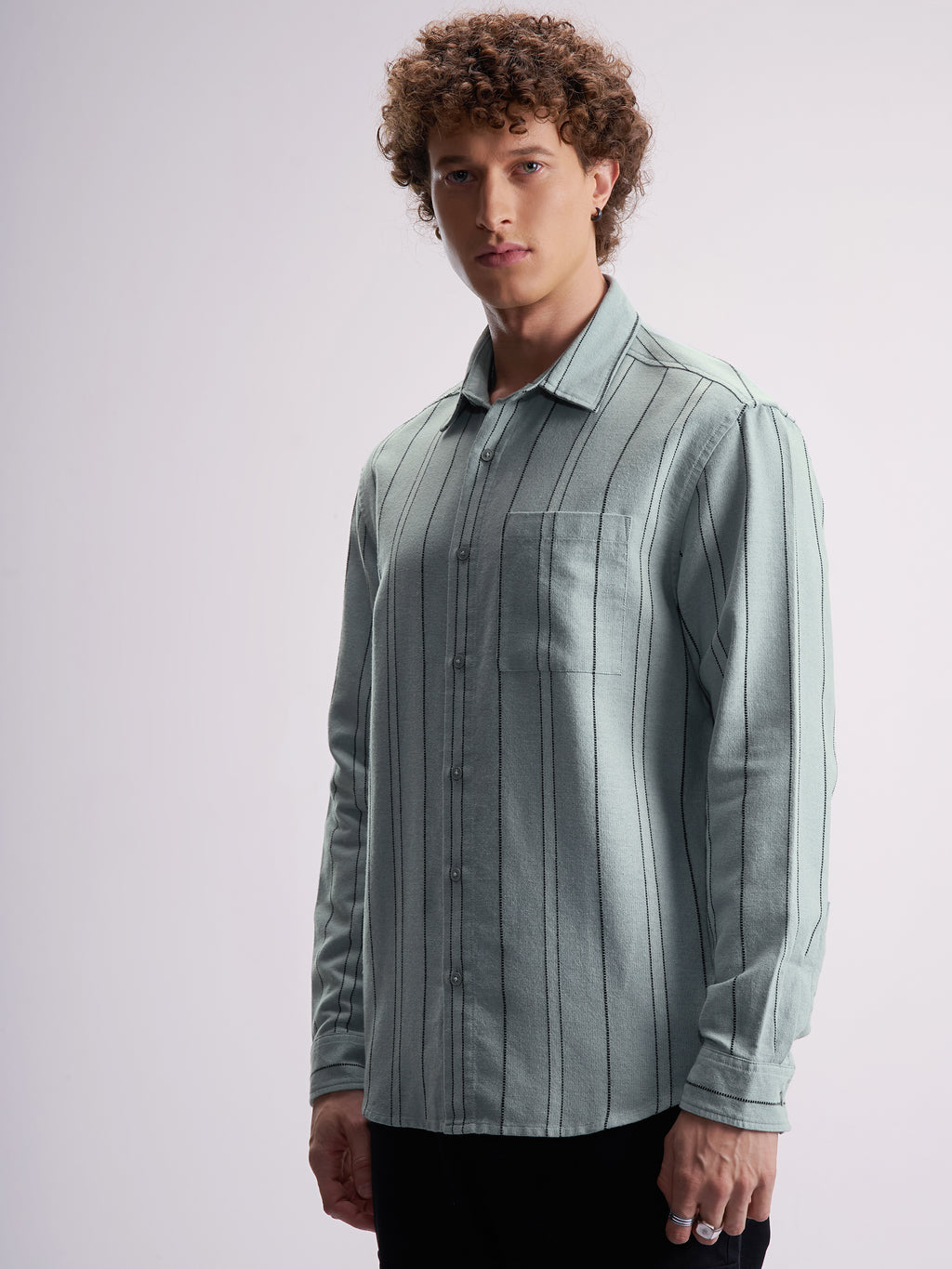 Highlander Men Green Striped Relaxed Fit Casual Shirt - Green - Image 4