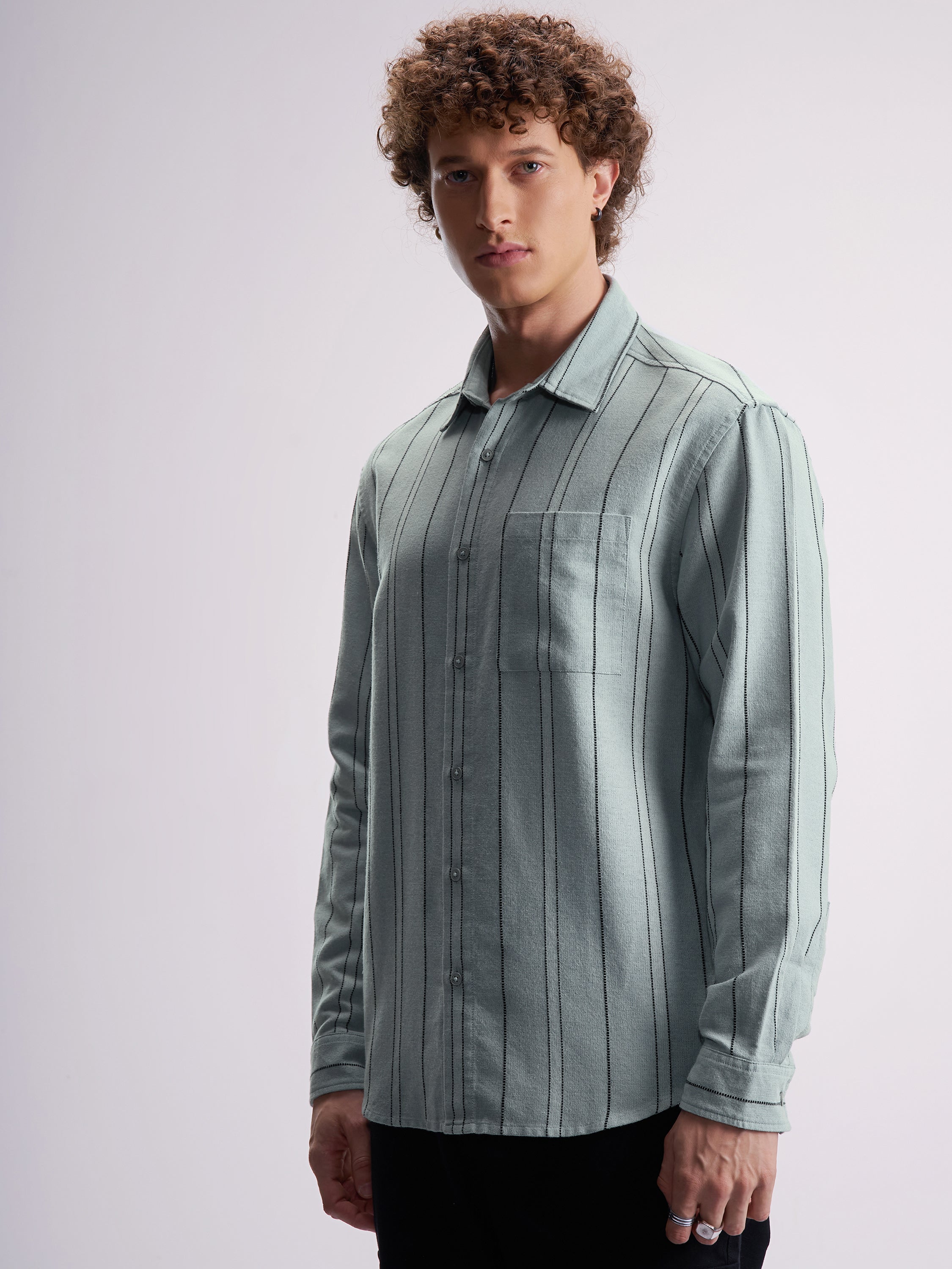 Highlander Men Green Striped Relaxed Fit Casual Shirt - Green - Image 4